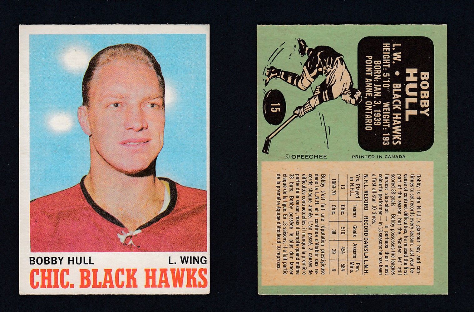 1970-71 O-PEE-CHEE HOCKEY CARD #15. B. HULL photo 1970-71 O-PEE-CHEE HOCKEY CARD #15. B. HULL photo