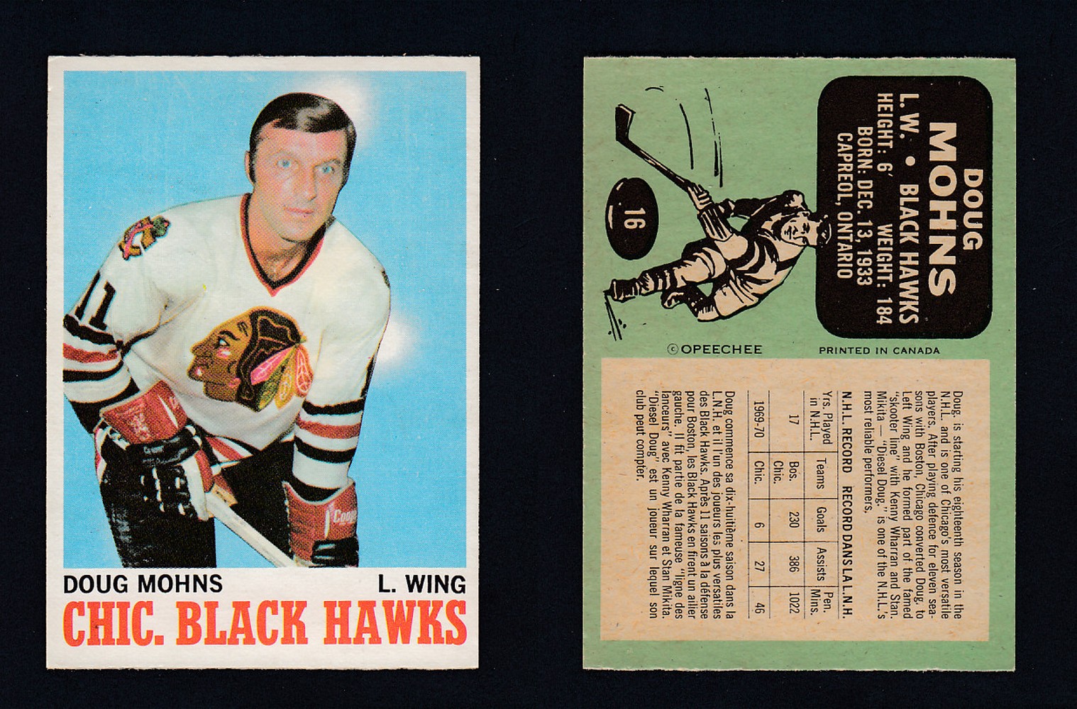 1970-71 O-PEE-CHEE HOCKEY CARD #16 D. MOHNS photo 1970-71 O-PEE-CHEE HOCKEY CARD #16 D. MOHNS photo