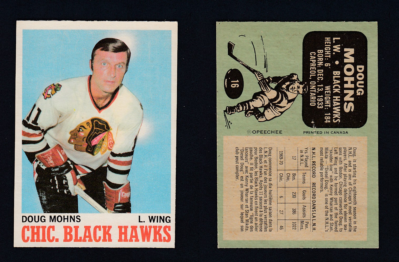 1970-71 O-PEE-CHEE HOCKEY CARD #16 D. MOHNS photo 1970-71 O-PEE-CHEE HOCKEY CARD #16 D. MOHNS photo