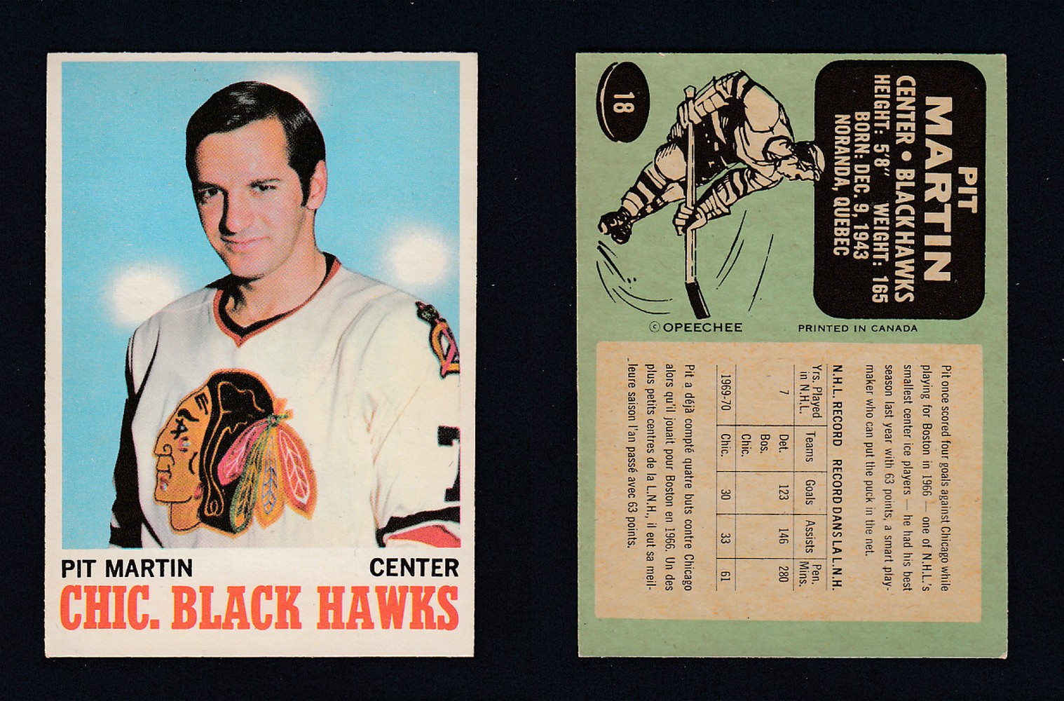 1970-71 O-PEE-CHEE HOCKEY CARD #18 P. MARTIN photo 1970-71 O-PEE-CHEE HOCKEY CARD #18 P. MARTIN photo