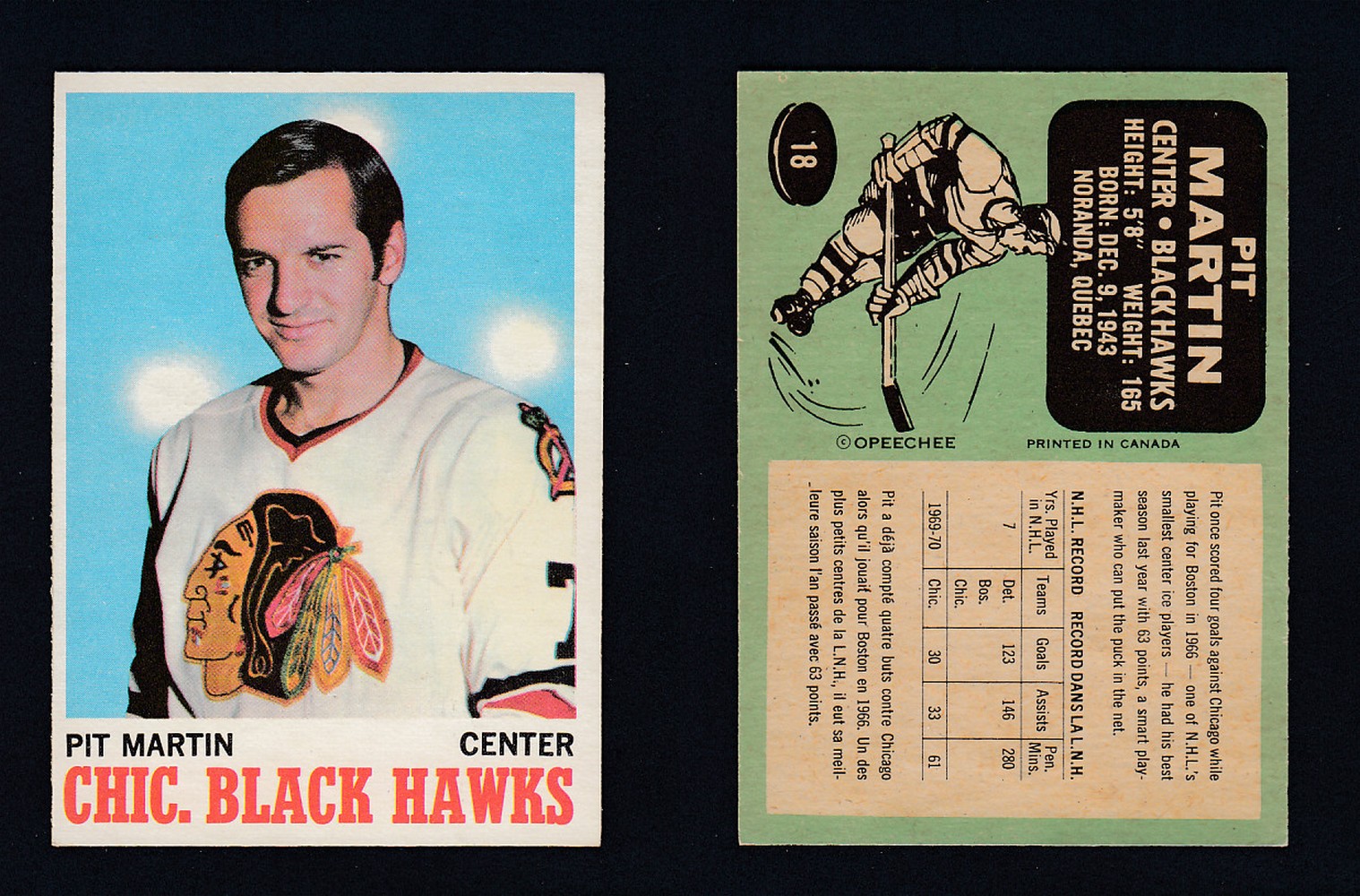 1970-71 O-PEE-CHEE HOCKEY CARD #18 P. MARTIN photo 1970-71 O-PEE-CHEE HOCKEY CARD #18 P. MARTIN photo