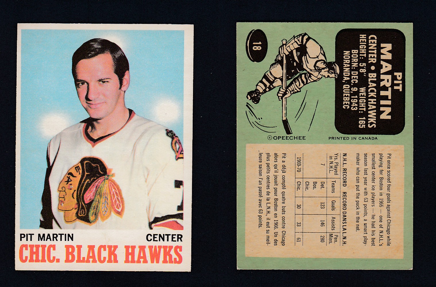 1970-71 O-PEE-CHEE HOCKEY CARD #18 P. MARTIN photo 1970-71 O-PEE-CHEE HOCKEY CARD #18 P. MARTIN photo