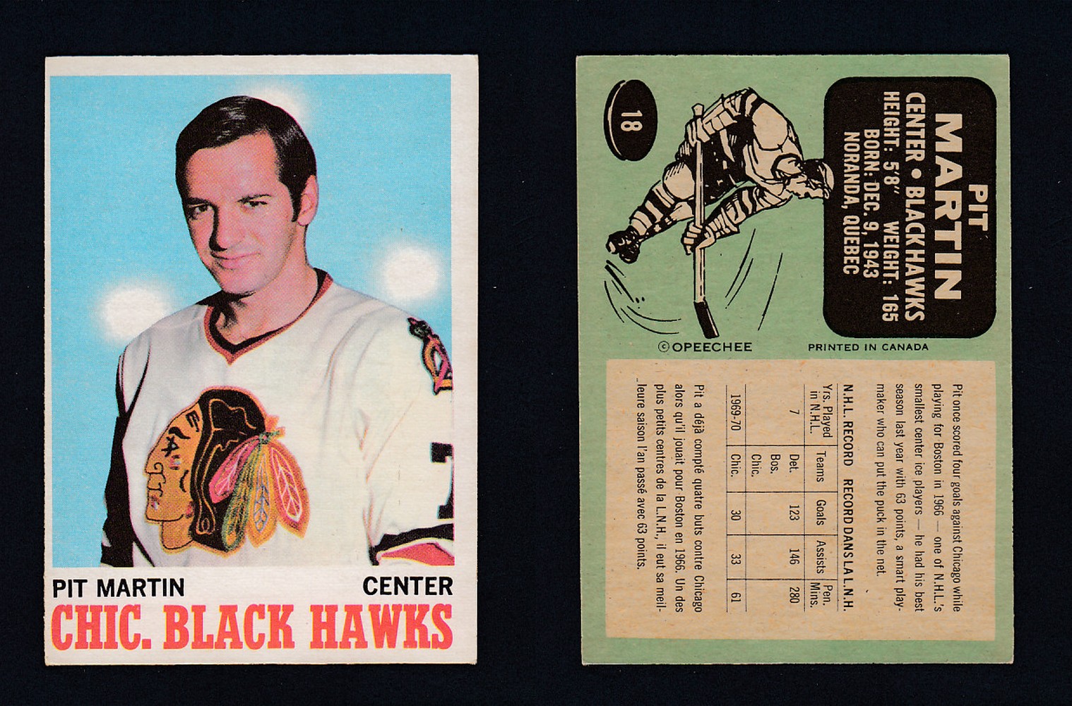 1970-71 O-PEE-CHEE HOCKEY CARD #18 P. MARTIN photo 1970-71 O-PEE-CHEE HOCKEY CARD #18 P. MARTIN photo