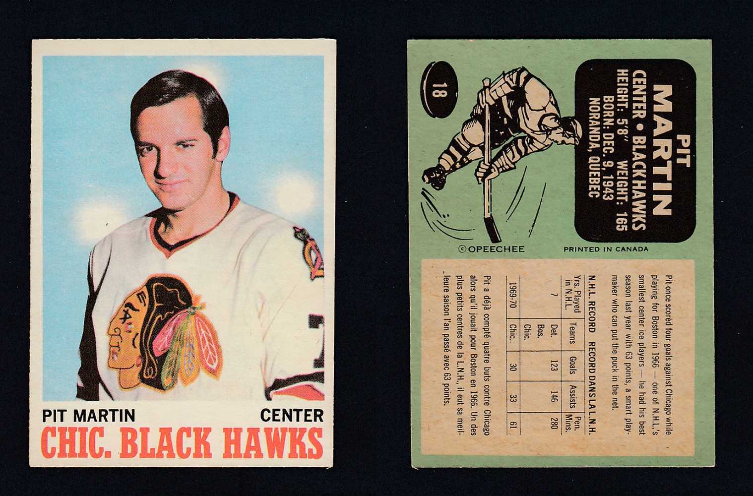 1970-71 O-PEE-CHEE HOCKEY CARD #18 P. MARTIN photo 1970-71 O-PEE-CHEE HOCKEY CARD #18 P. MARTIN photo