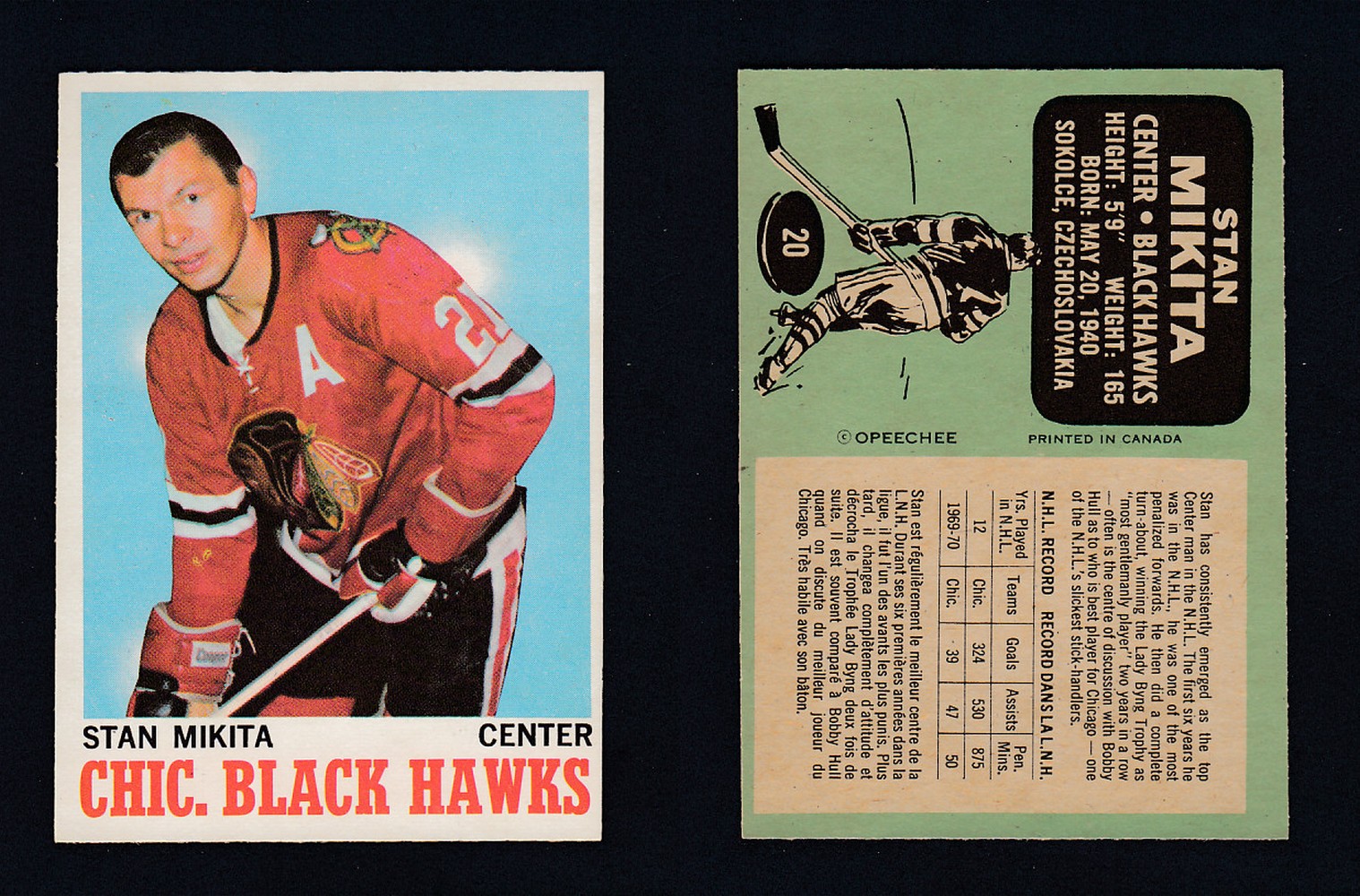 1970-71 O-PEE-CHEE HOCKEY CARD #20 S. MIKITA photo 1970-71 O-PEE-CHEE HOCKEY CARD #20 S. MIKITA photo