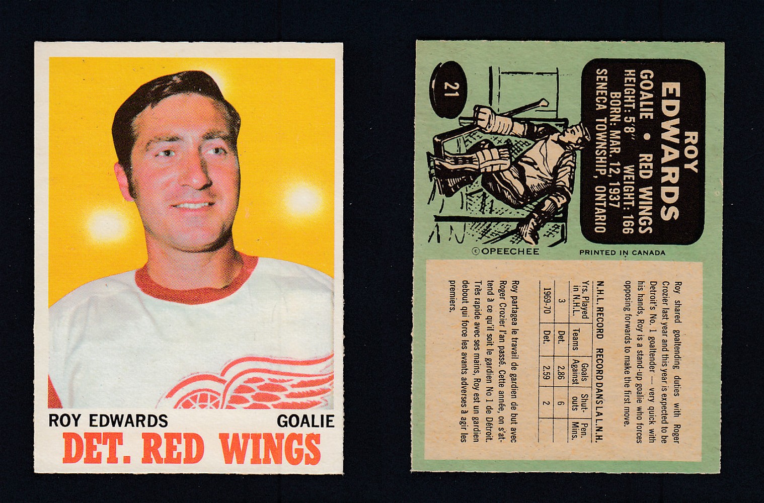 1970-71 O-PEE-CHEE HOCKEY CARD #21 R. EDWARDS photo 1970-71 O-PEE-CHEE HOCKEY CARD #21 R. EDWARDS photo