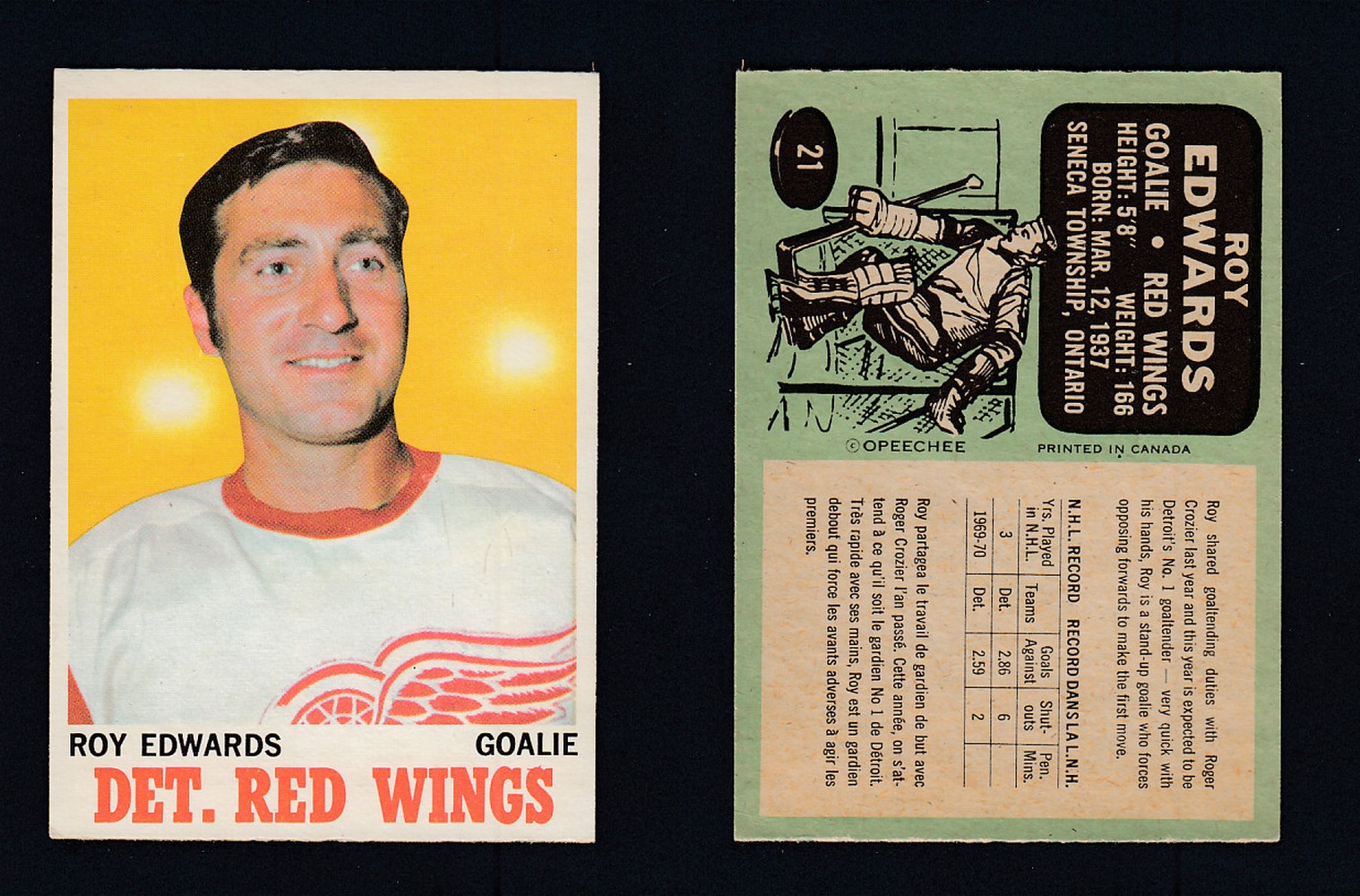 1970-71 O-PEE-CHEE HOCKEY CARD #21 R. EDWARDS photo 1970-71 O-PEE-CHEE HOCKEY CARD #21 R. EDWARDS photo