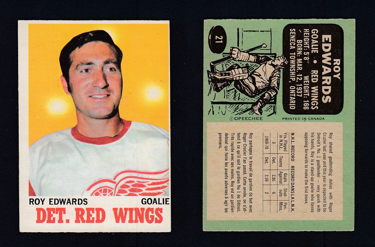 1970-71 O-PEE-CHEE HOCKEY CARD #21 R. EDWARDS photo 1970-71 O-PEE-CHEE HOCKEY CARD #21 R. EDWARDS photo
