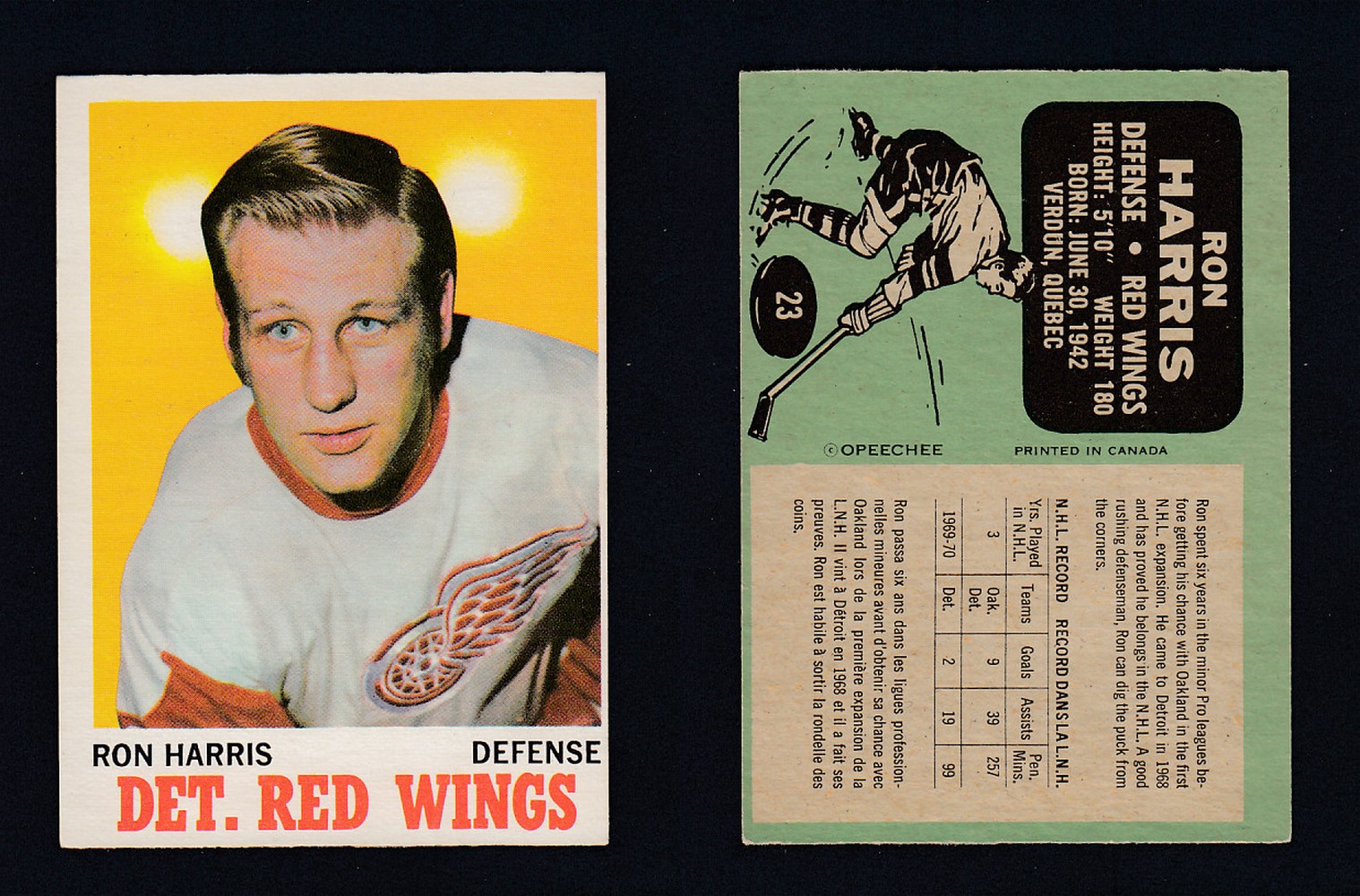 1970-71 O-PEE-CHEE HOCKEY CARD #23 R. HARRIS photo 1970-71 O-PEE-CHEE HOCKEY CARD #23 R. HARRIS photo