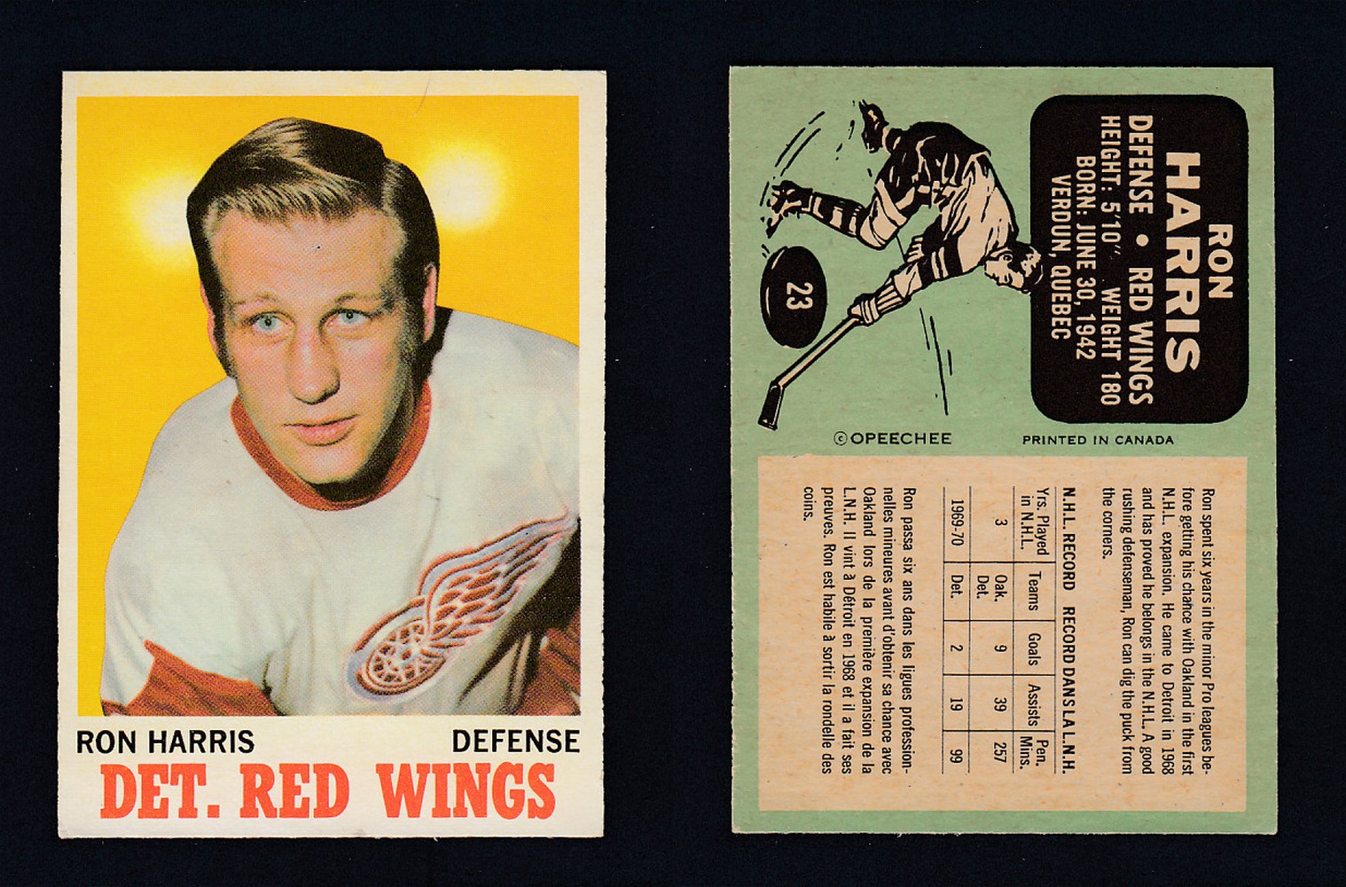 1970-71 O-PEE-CHEE HOCKEY CARD #23 R. HARRIS photo 1970-71 O-PEE-CHEE HOCKEY CARD #23 R. HARRIS photo