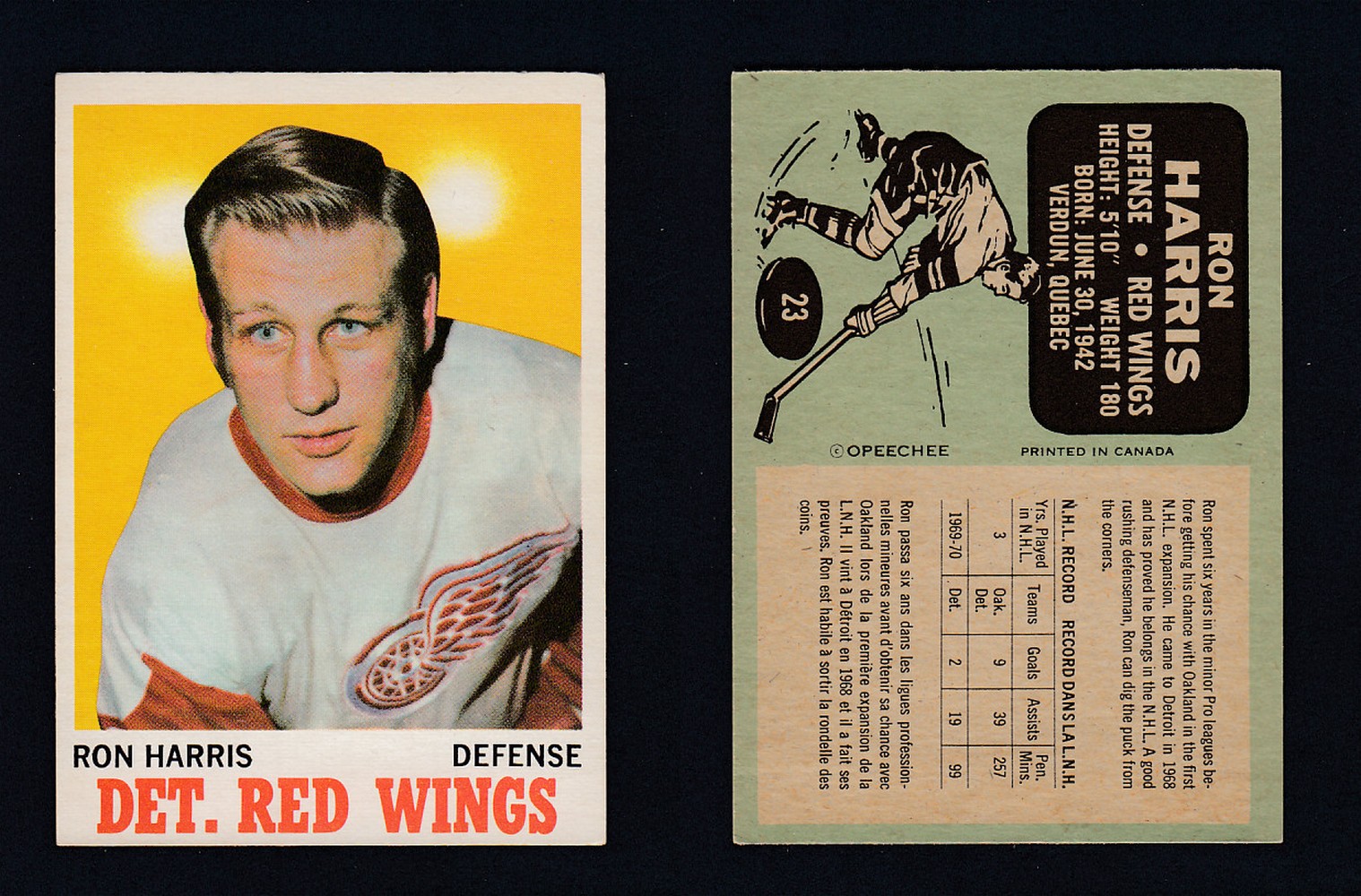 1970-71 O-PEE-CHEE HOCKEY CARD #23 R. HARRIS photo 1970-71 O-PEE-CHEE HOCKEY CARD #23 R. HARRIS photo