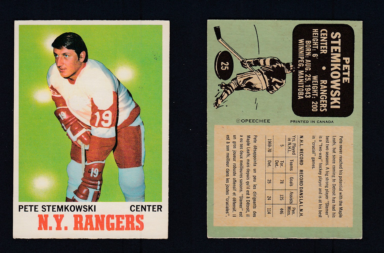 1970-71 O-PEE-CHEE HOCKEY CARD #25 P. STEMKOWSKI photo 1970-71 O-PEE-CHEE HOCKEY CARD #25 P. STEMKOWSKI photo