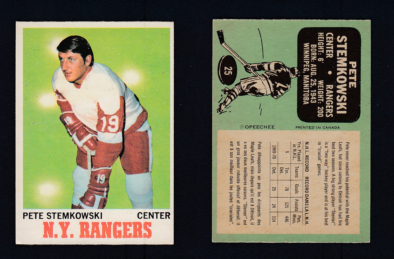 1970-71 O-PEE-CHEE HOCKEY CARD #25 P. STEMKOWSKI photo 1970-71 O-PEE-CHEE HOCKEY CARD #25 P. STEMKOWSKI photo