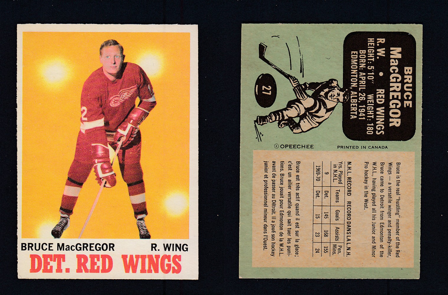 1970-71 O-PEE-CHEE HOCKEY CARD #27 B. MACGREGOR photo 1970-71 O-PEE-CHEE HOCKEY CARD #27 B. MACGREGOR photo