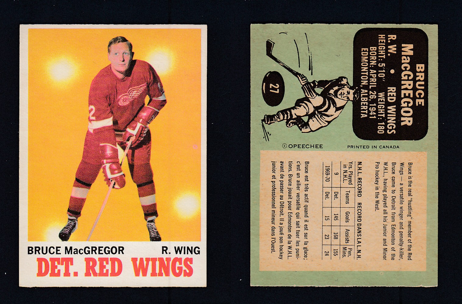1970-71 O-PEE-CHEE HOCKEY CARD #27 B. MACGREGOR photo 1970-71 O-PEE-CHEE HOCKEY CARD #27 B. MACGREGOR photo