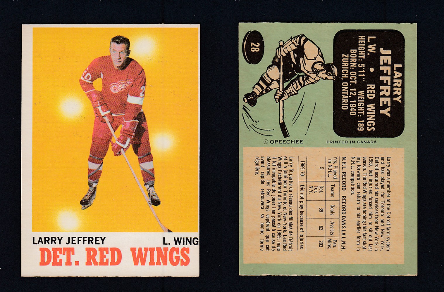 1970-71 O-PEE-CHEE HOCKEY CARD #28 L. JEFFREY photo 1970-71 O-PEE-CHEE HOCKEY CARD #28 L. JEFFREY photo