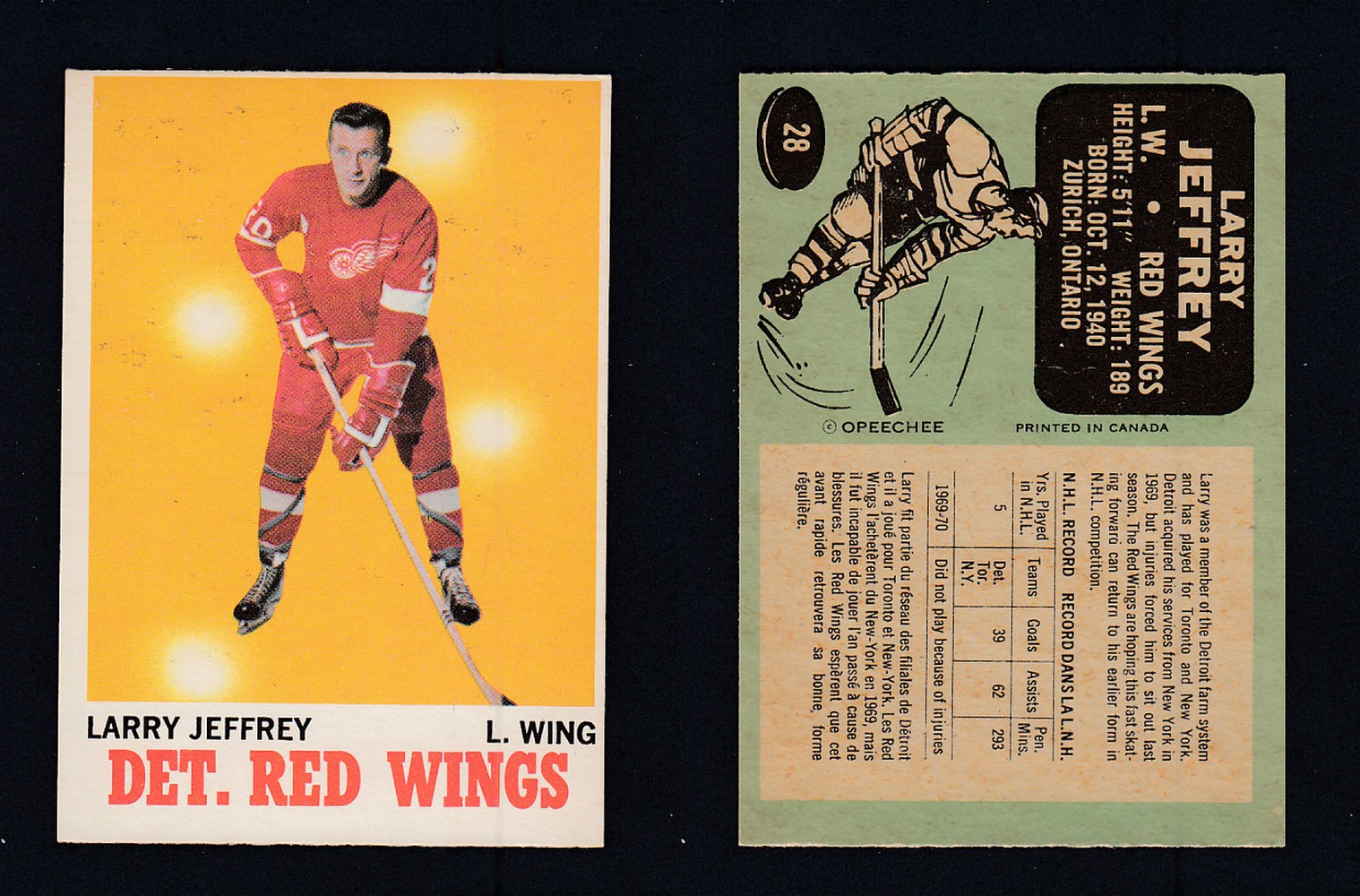 1970-71 O-PEE-CHEE HOCKEY CARD #28 L. JEFFREY photo 1970-71 O-PEE-CHEE HOCKEY CARD #28 L. JEFFREY photo