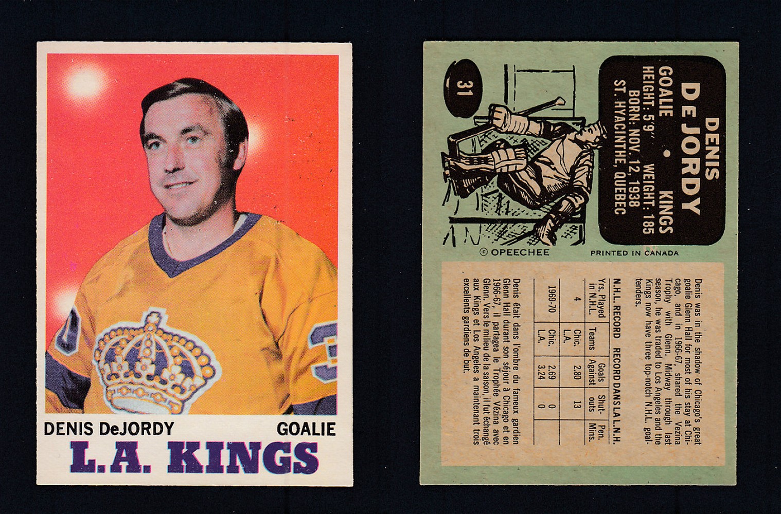 1970-71 O-PEE-CHEE HOCKEY CARD #31 D. DEJORDY photo 1970-71 O-PEE-CHEE HOCKEY CARD #31 D. DEJORDY photo