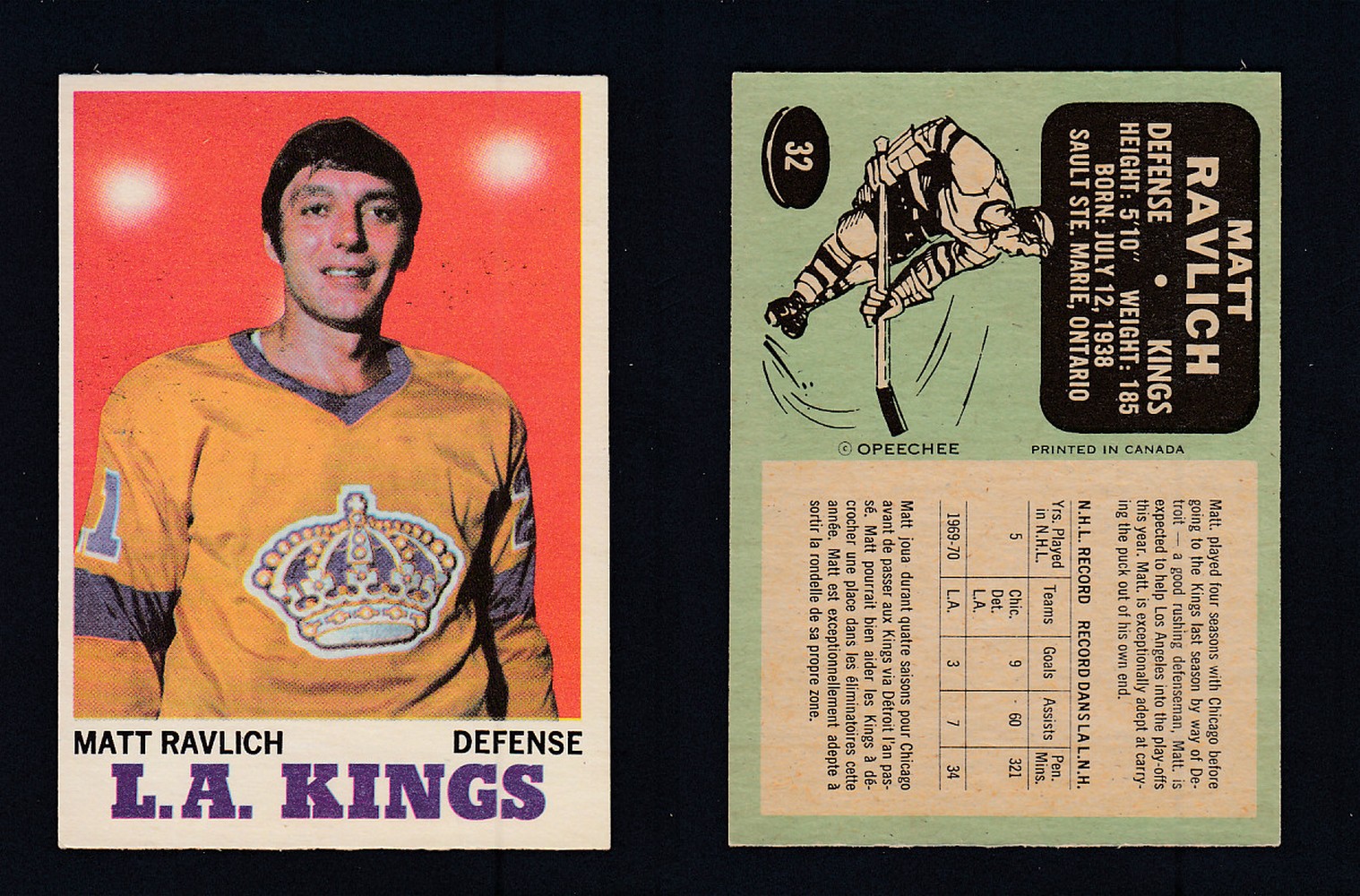 1970-71 O-PEE-CHEE HOCKEY CARD #32 M. RAVLICH photo 1970-71 O-PEE-CHEE HOCKEY CARD #32 M. RAVLICH photo