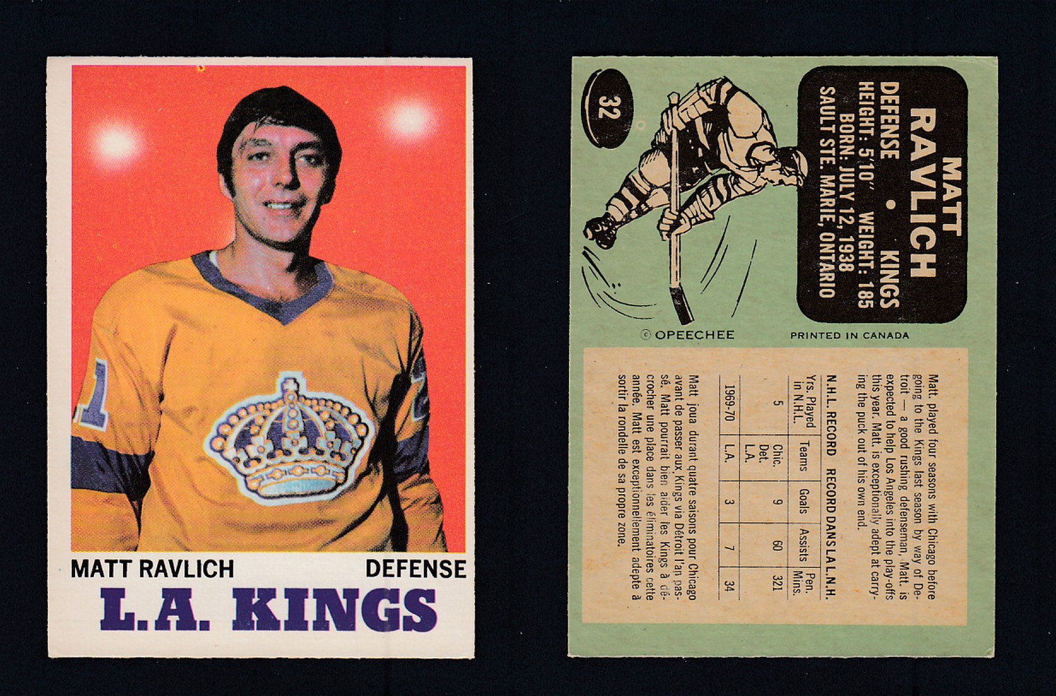 1970-71 O-PEE-CHEE HOCKEY CARD #32 M. RAVLICH photo 1970-71 O-PEE-CHEE HOCKEY CARD #32 M. RAVLICH photo