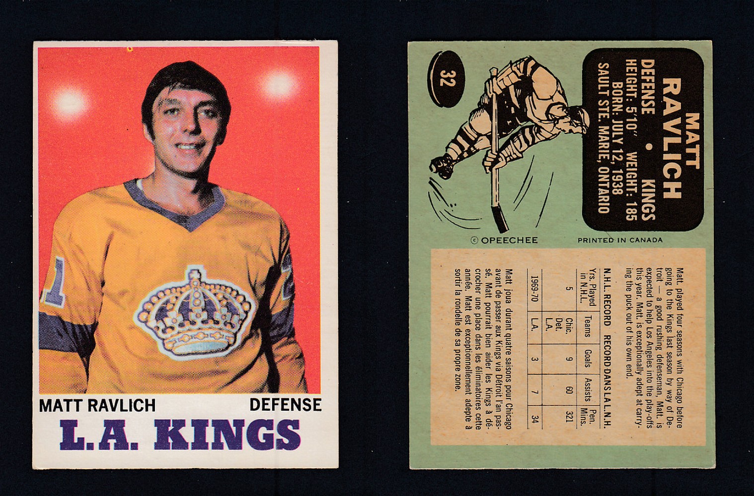1970-71 O-PEE-CHEE HOCKEY CARD #32 M. RAVLICH photo 1970-71 O-PEE-CHEE HOCKEY CARD #32 M. RAVLICH photo