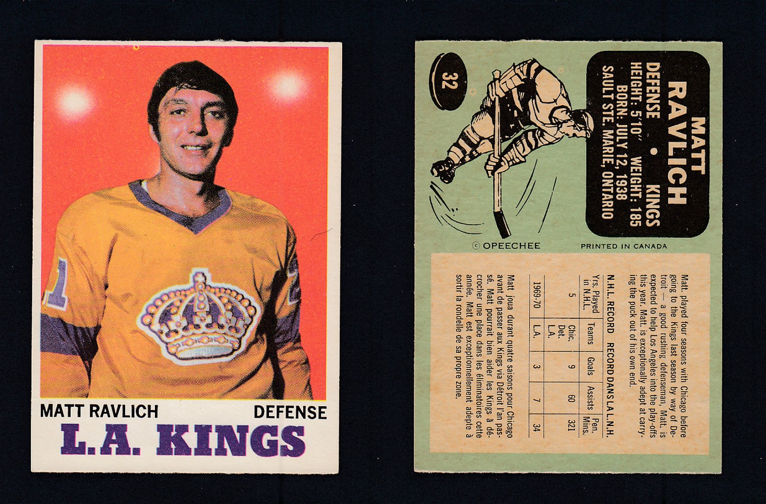 1970-71 O-PEE-CHEE HOCKEY CARD #32 M. RAVLICH photo 1970-71 O-PEE-CHEE HOCKEY CARD #32 M. RAVLICH photo