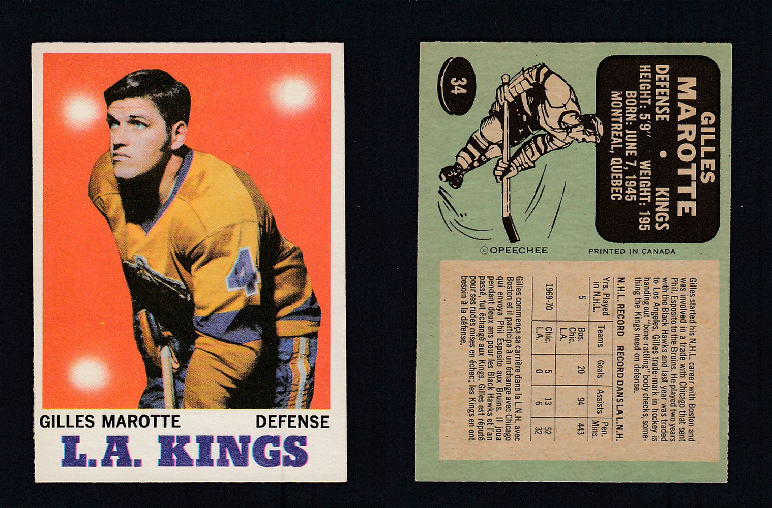 1970-71 O-PEE-CHEE HOCKEY CARD #34 G. MAROTTE photo 1970-71 O-PEE-CHEE HOCKEY CARD #34 G. MAROTTE photo
