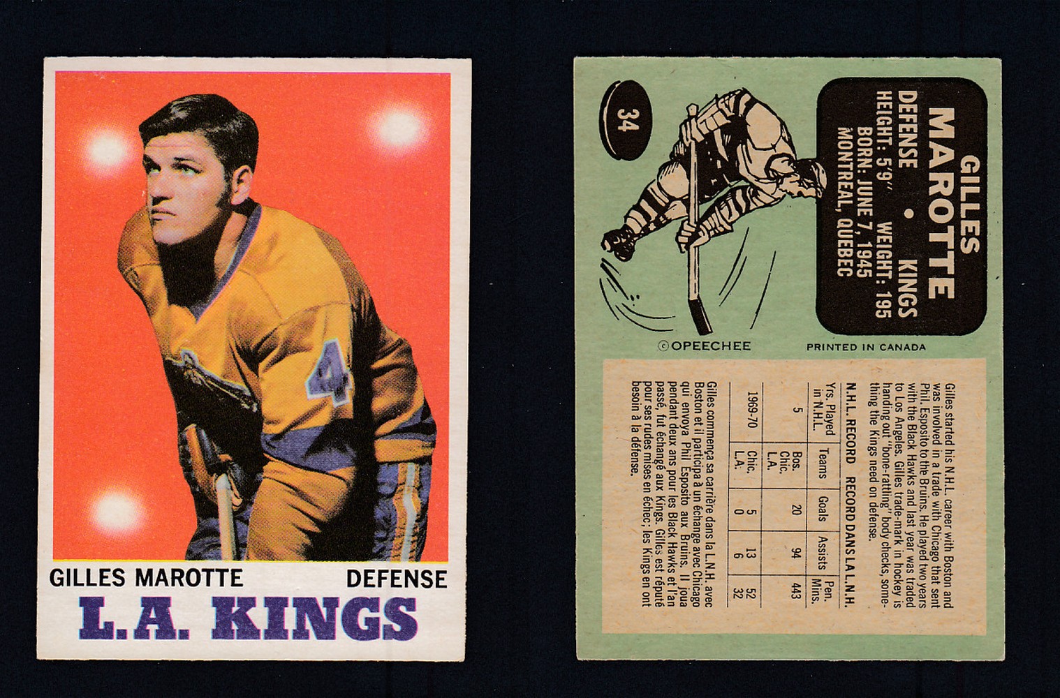 1970-71 O-PEE-CHEE HOCKEY CARD #34 G. MAROTTE photo 1970-71 O-PEE-CHEE HOCKEY CARD #34 G. MAROTTE photo