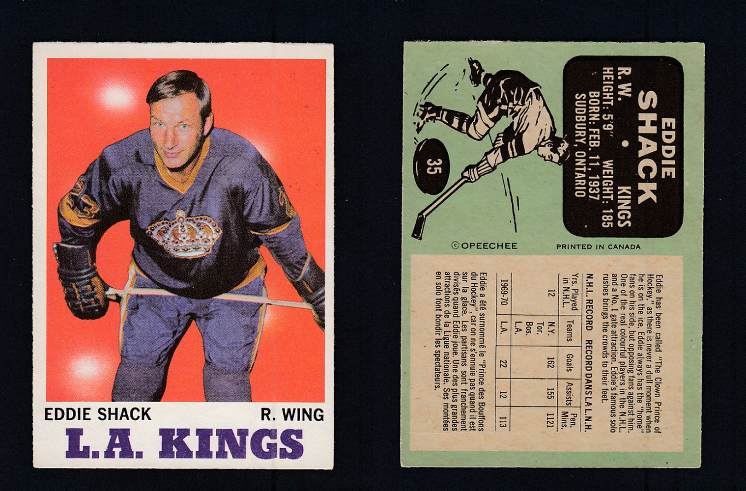 1970-71 O-PEE-CHEE HOCKEY CARD #35 E. SHACK photo 1970-71 O-PEE-CHEE HOCKEY CARD #35 E. SHACK photo