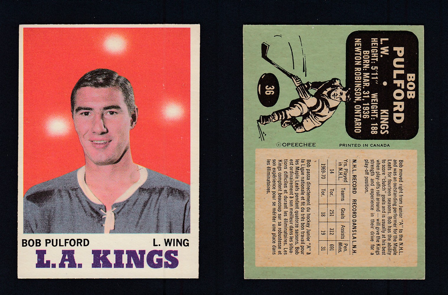 1970-71 O-PEE-CHEE HOCKEY CARD #36 B. PULFORD photo 1970-71 O-PEE-CHEE HOCKEY CARD #36 B. PULFORD photo