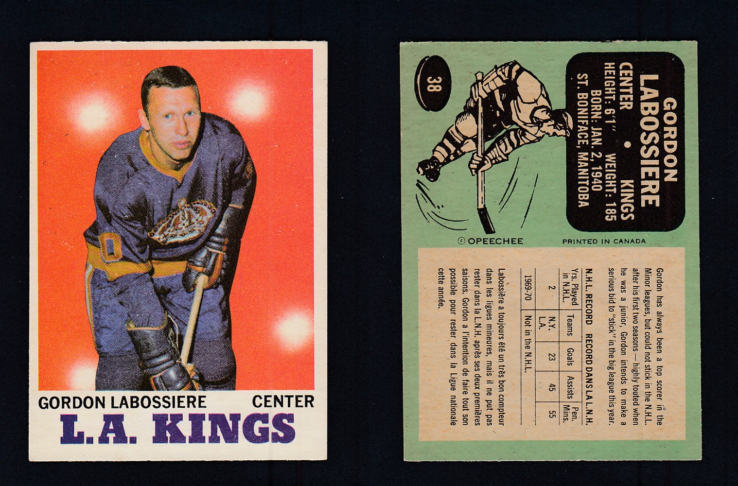 1970-71 O-PEE-CHEE HOCKEY CARD #38 G. LABOSSIERE photo 1970-71 O-PEE-CHEE HOCKEY CARD #38 G. LABOSSIERE photo