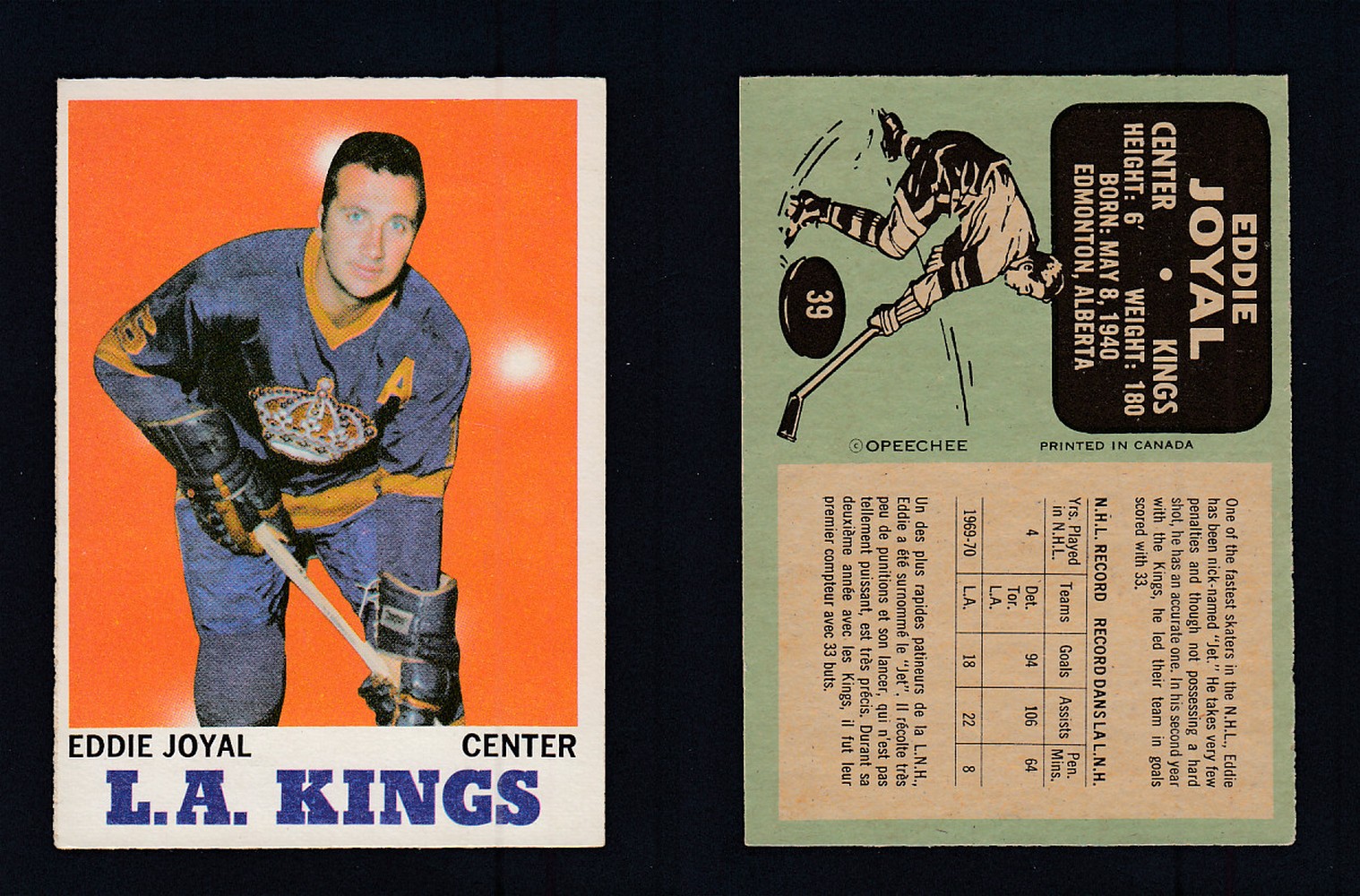 1970-71 O-PEE-CHEE HOCKEY CARD #39 E. JOYAL photo 1970-71 O-PEE-CHEE HOCKEY CARD #39 E. JOYAL photo