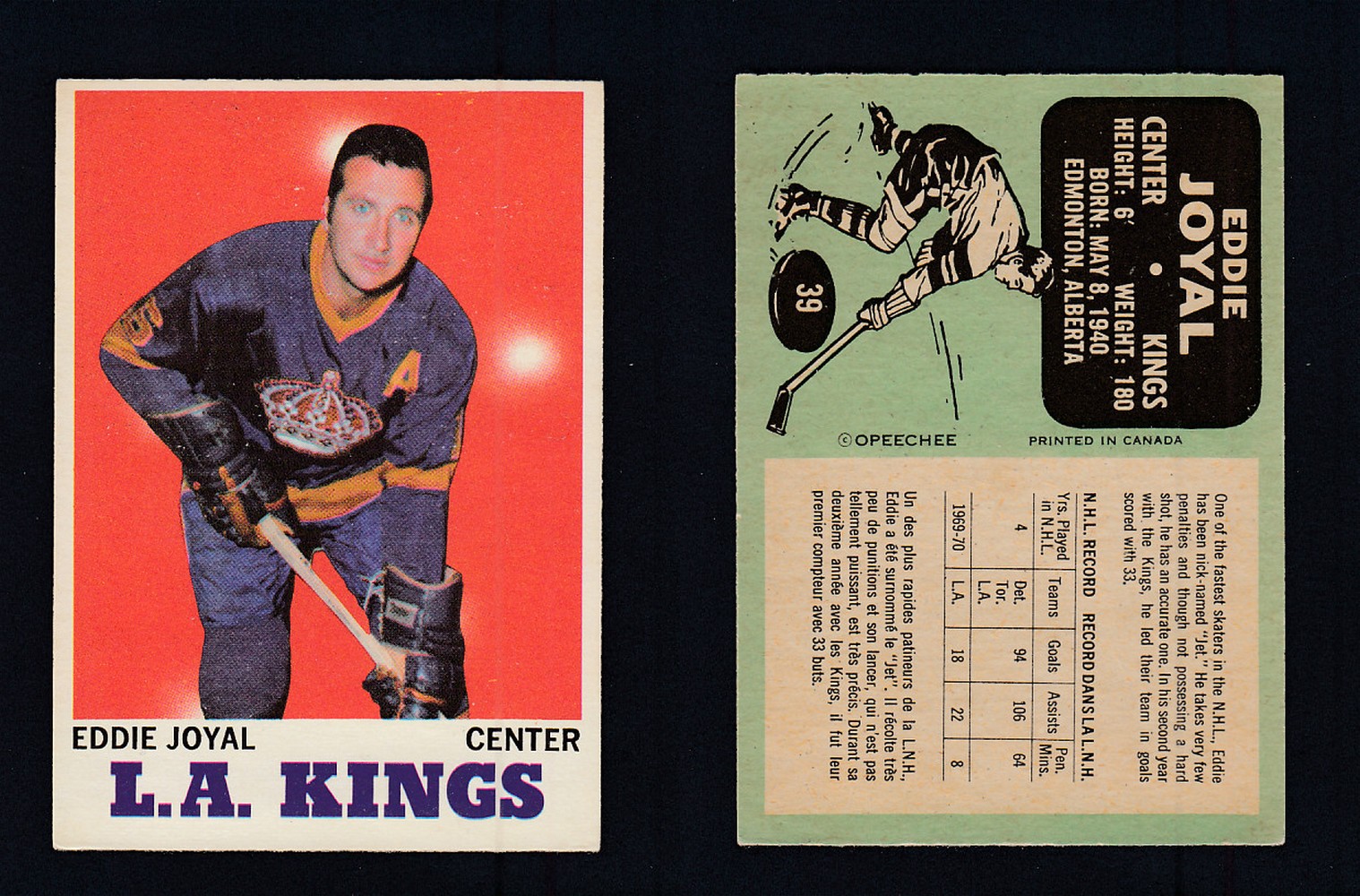 1970-71 O-PEE-CHEE HOCKEY CARD #39 E. JOYAL photo 1970-71 O-PEE-CHEE HOCKEY CARD #39 E. JOYAL photo