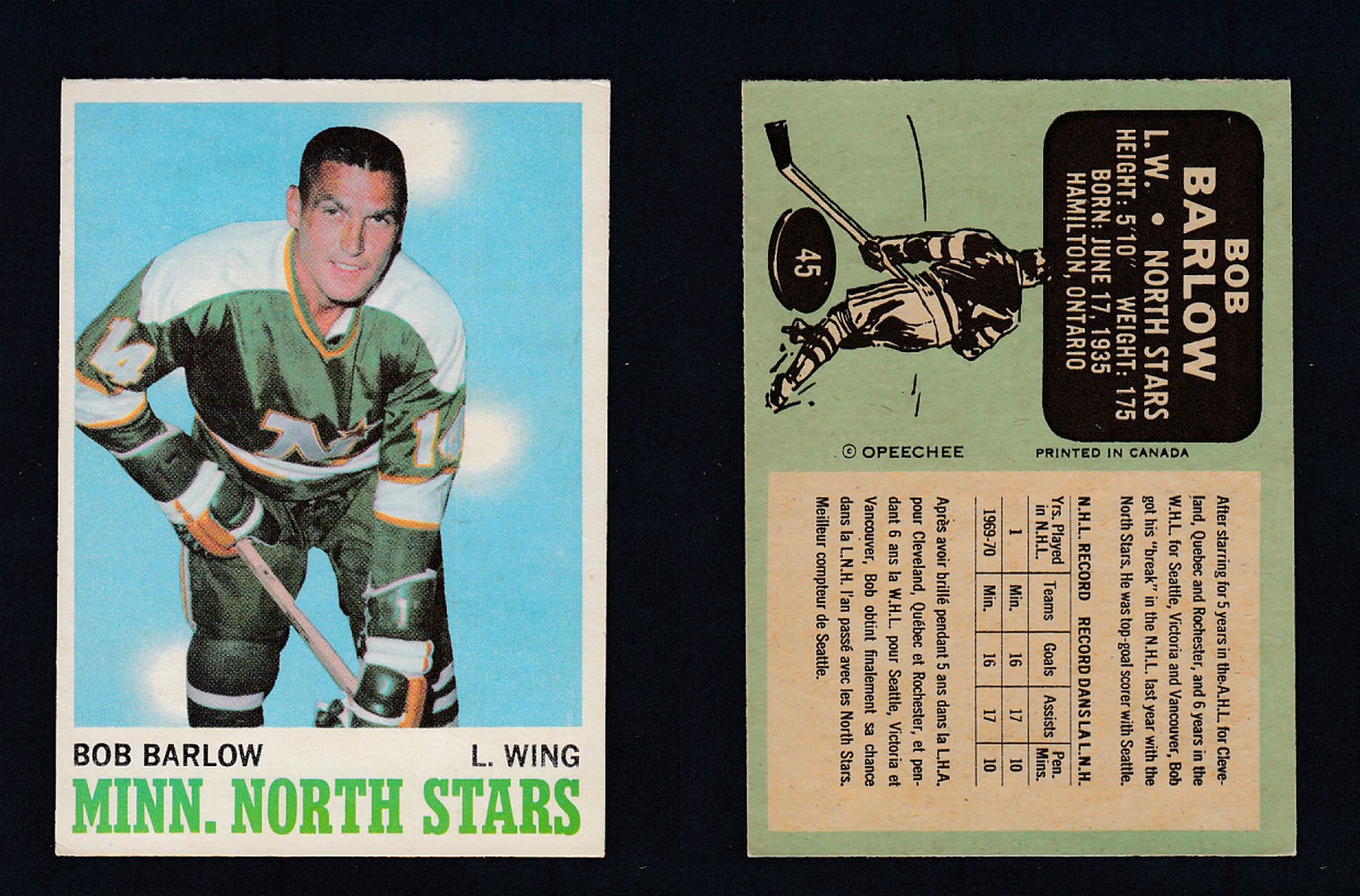 1970-71 O-PEE-CHEE HOCKEY CARD #45 B. BARLOW photo