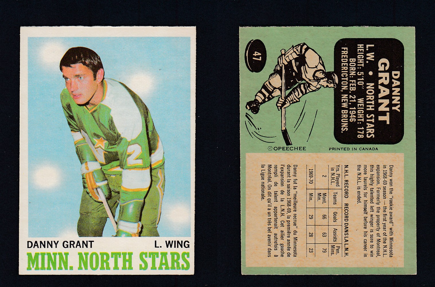 1970-71 O-PEE-CHEE HOCKEY CARD #47 D. GRANT photo 1970-71 O-PEE-CHEE HOCKEY CARD #47 D. GRANT photo