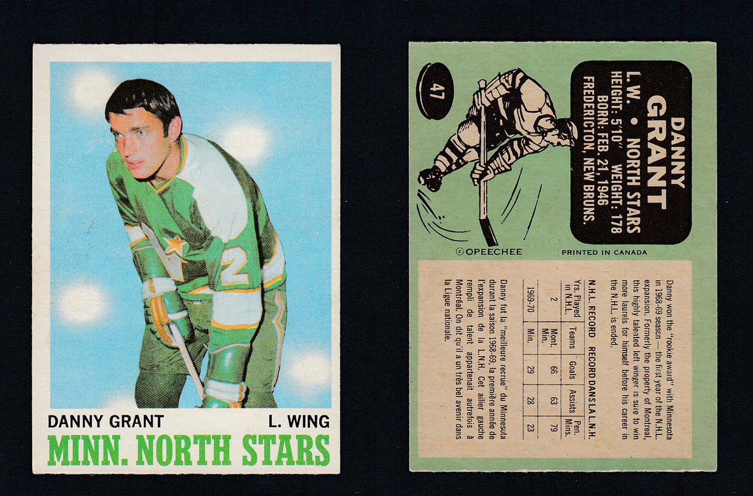 1970-71 O-PEE-CHEE HOCKEY CARD #47 D. GRANT photo 1970-71 O-PEE-CHEE HOCKEY CARD #47 D. GRANT photo