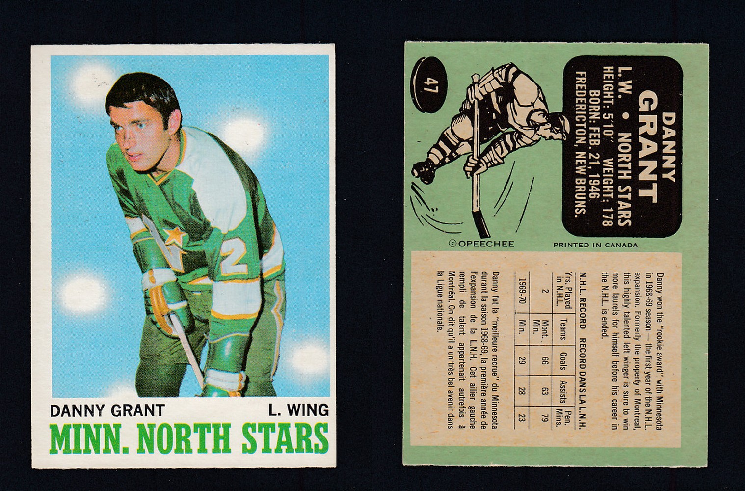 1970-71 O-PEE-CHEE HOCKEY CARD #47 D. GRANT photo 1970-71 O-PEE-CHEE HOCKEY CARD #47 D. GRANT photo