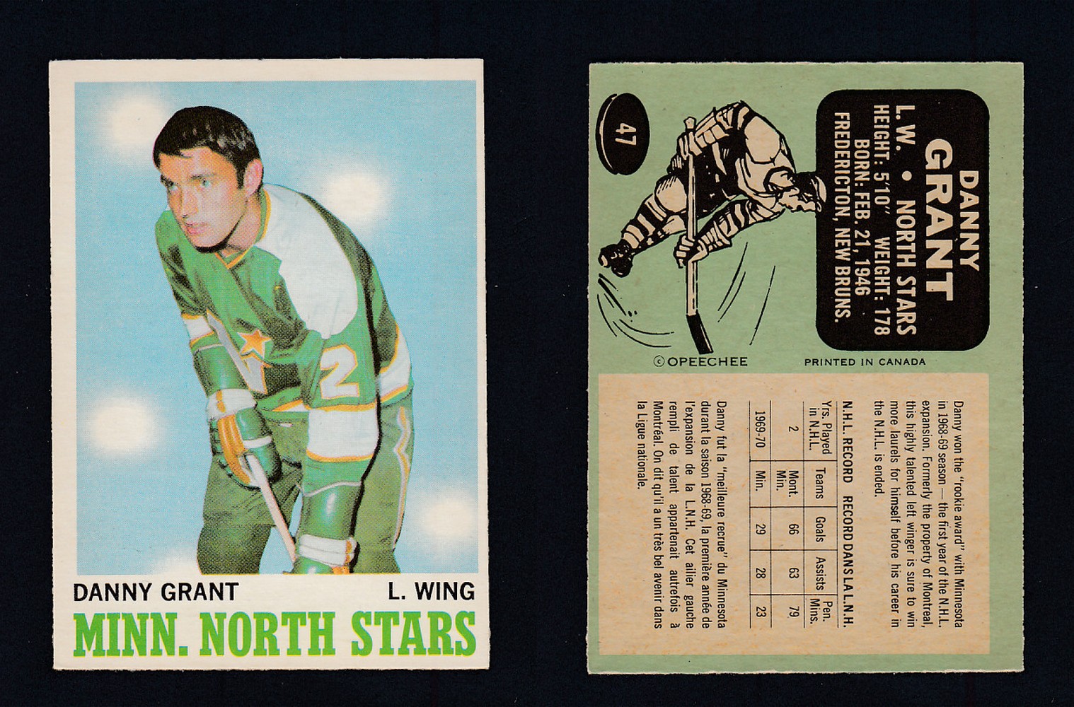 1970-71 O-PEE-CHEE HOCKEY CARD #47 D. GRANT photo 1970-71 O-PEE-CHEE HOCKEY CARD #47 D. GRANT photo