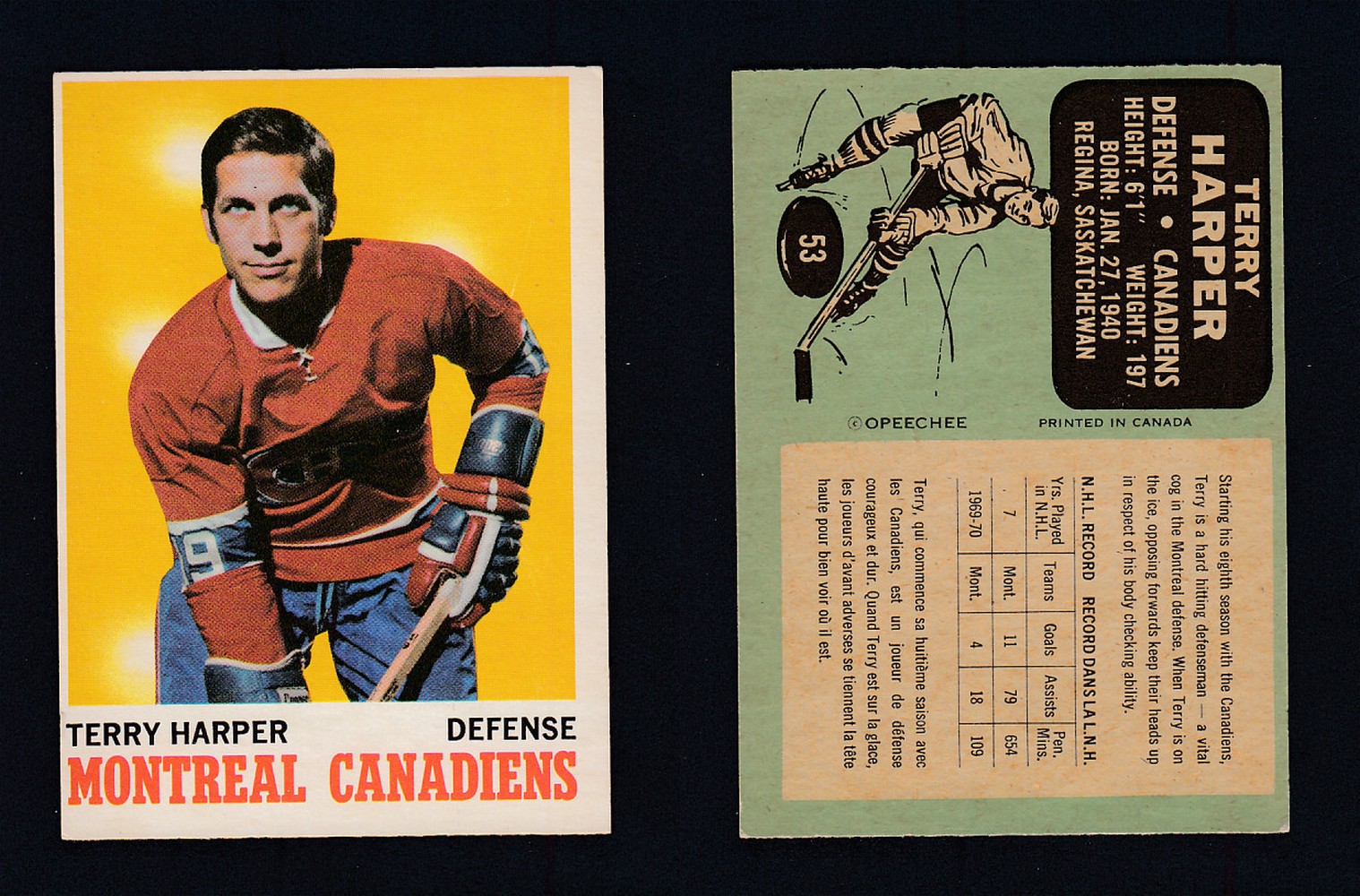 1970-71 O-PEE-CHEE HOCKEY CARD #53 T. HARPER photo 1970-71 O-PEE-CHEE HOCKEY CARD #53 T. HARPER photo