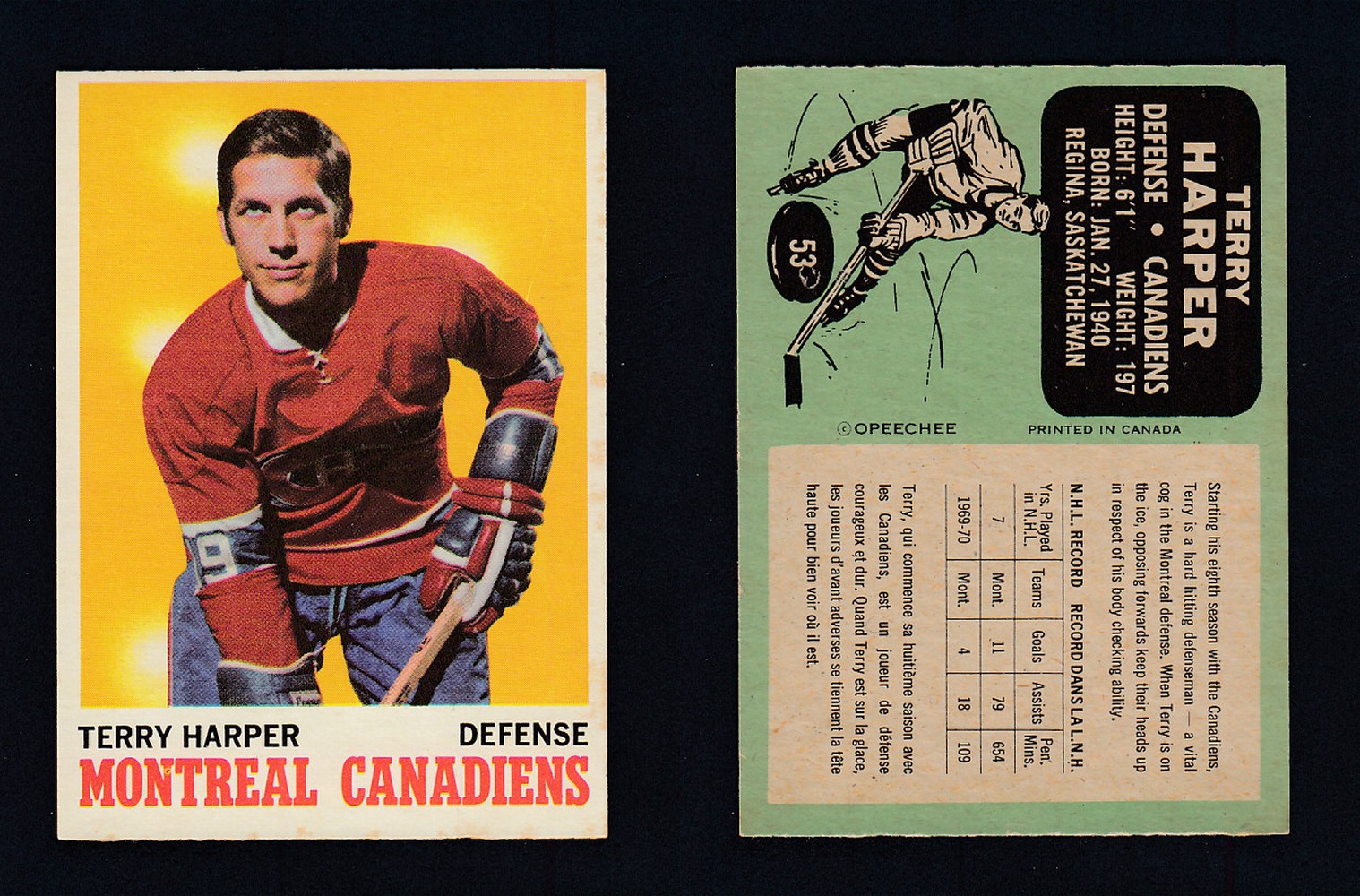 1970-71 O-PEE-CHEE HOCKEY CARD #53 T. HARPER photo 1970-71 O-PEE-CHEE HOCKEY CARD #53 T. HARPER photo