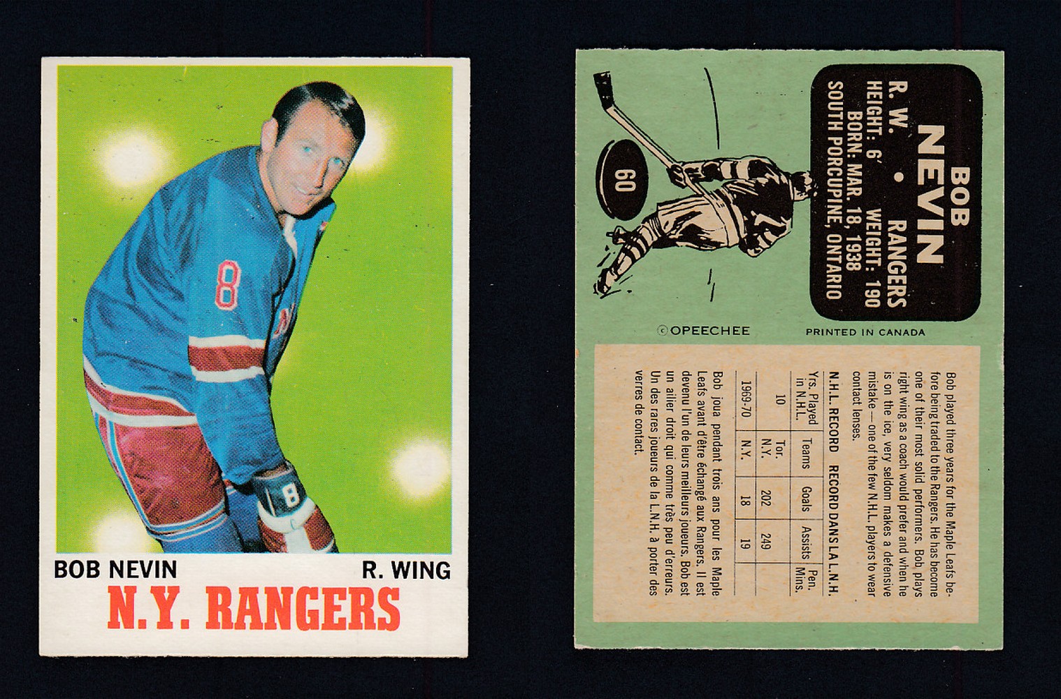 1970-71 O-PEE-CHEE HOCKEY CARD #60 B.NEVIN photo 1970-71 O-PEE-CHEE HOCKEY CARD #60 B.NEVIN photo