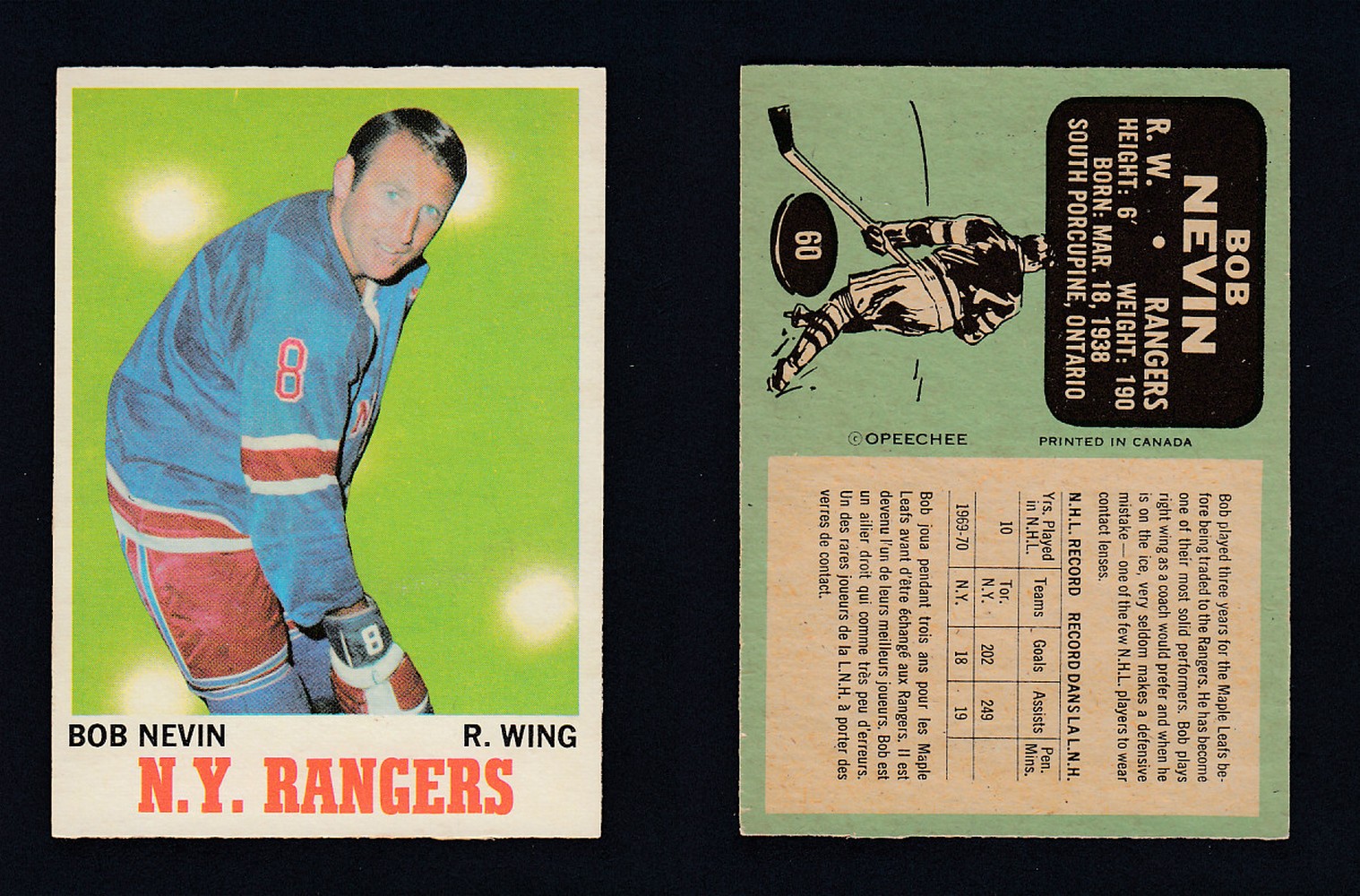 1970-71 O-PEE-CHEE HOCKEY CARD #60 B.NEVIN photo 1970-71 O-PEE-CHEE HOCKEY CARD #60 B.NEVIN photo
