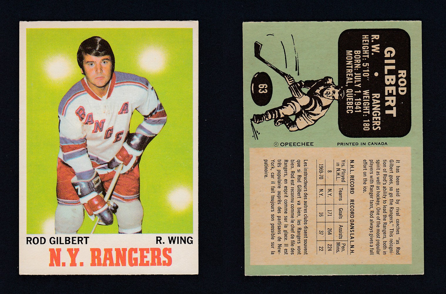 1970-71 O-PEE-CHEE HOCKEY CARD #63 R.GILBERT photo 1970-71 O-PEE-CHEE HOCKEY CARD #63 R.GILBERT photo