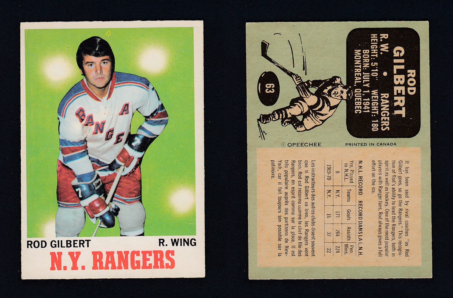 1970-71 O-PEE-CHEE HOCKEY CARD #63 R.GILBERT photo 1970-71 O-PEE-CHEE HOCKEY CARD #63 R.GILBERT photo