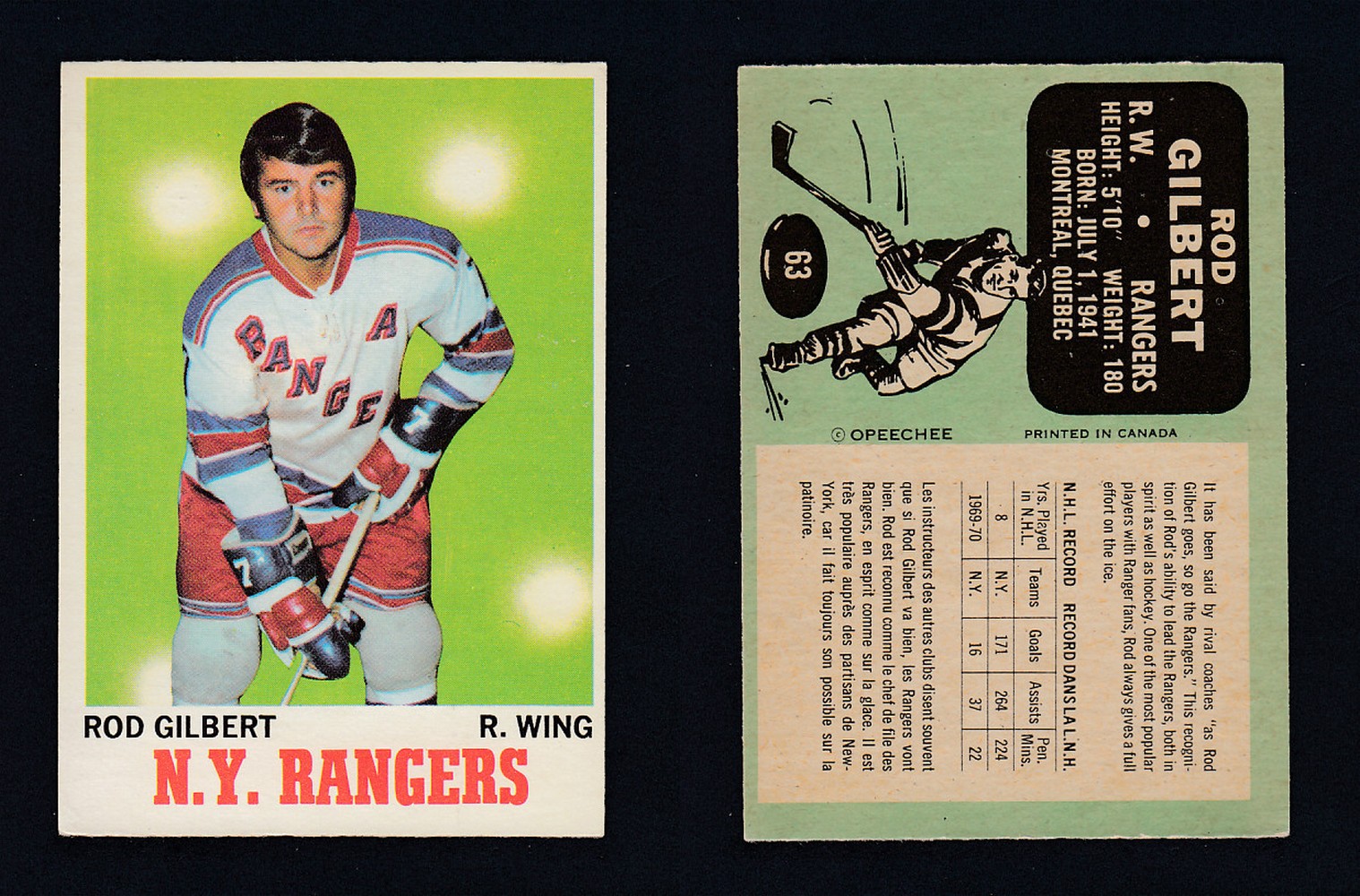 1970-71 O-PEE-CHEE HOCKEY CARD #63 R.GILBERT photo 1970-71 O-PEE-CHEE HOCKEY CARD #63 R.GILBERT photo