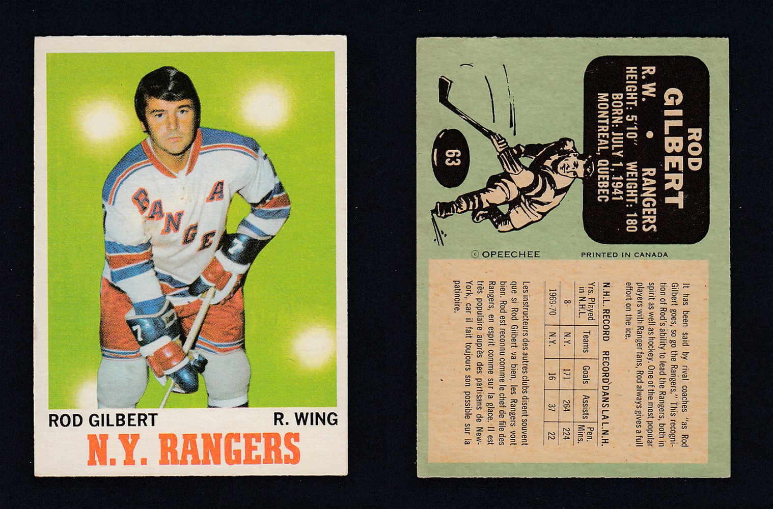 1970-71 O-PEE-CHEE HOCKEY CARD #63 R.GILBERT photo 1970-71 O-PEE-CHEE HOCKEY CARD #63 R.GILBERT photo