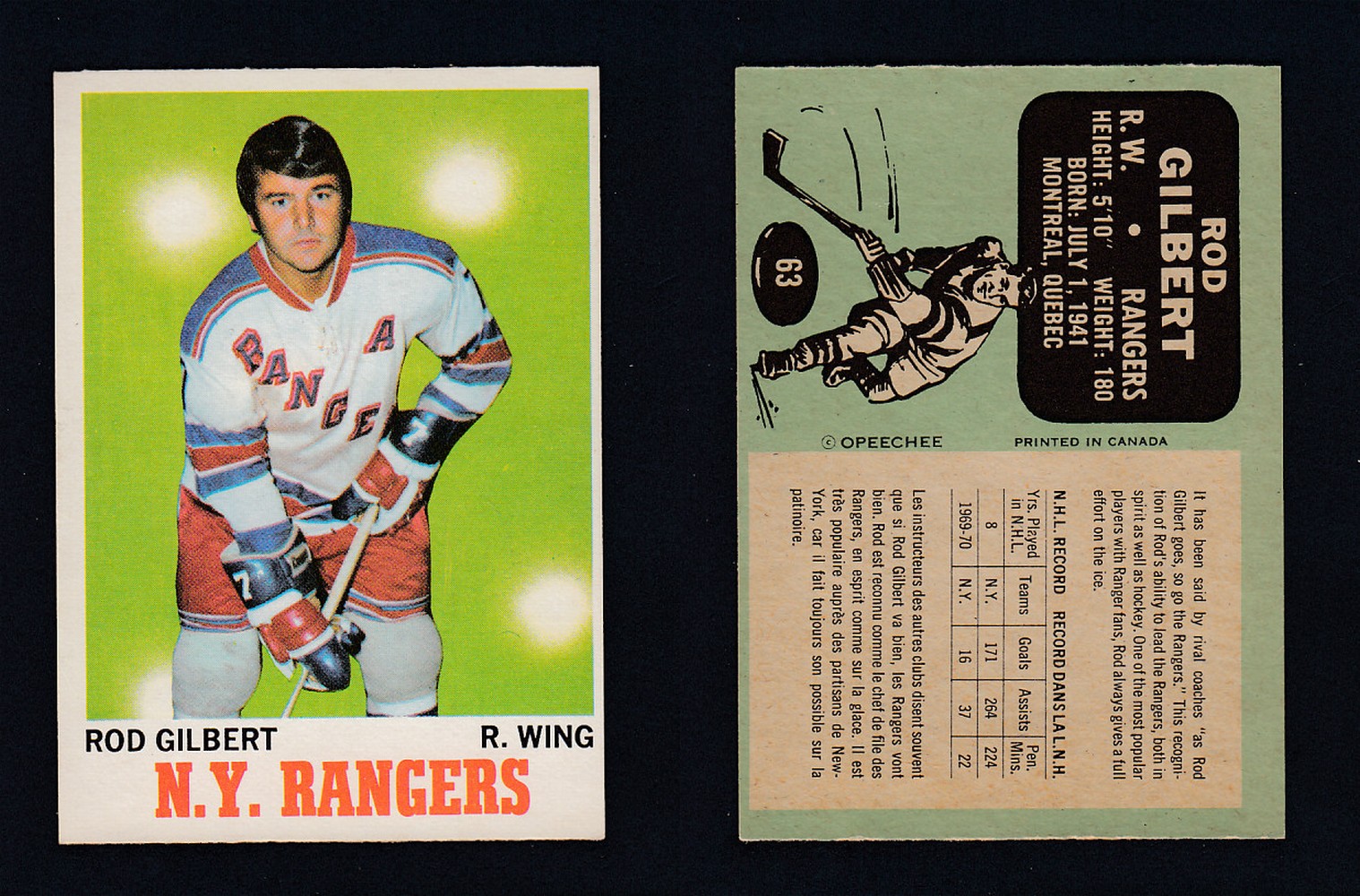 1970-71 O-PEE-CHEE HOCKEY CARD #63 R.GILBERT photo 1970-71 O-PEE-CHEE HOCKEY CARD #63 R.GILBERT photo