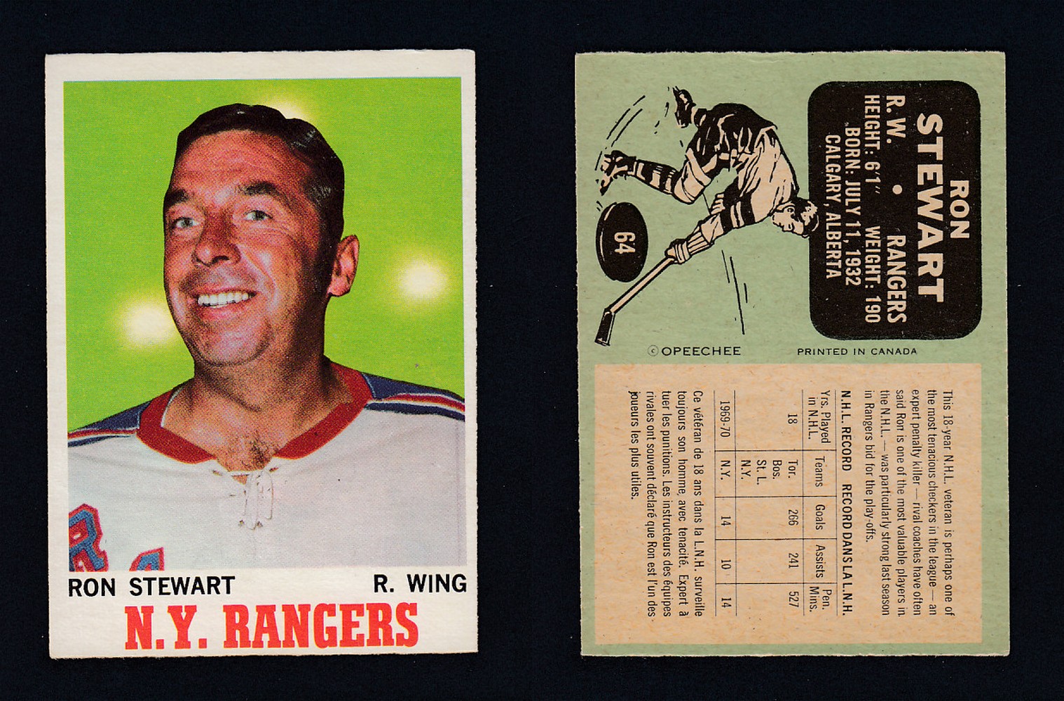 1970-71 O-PEE-CHEE HOCKEY CARD #64 R. STEWART photo 1970-71 O-PEE-CHEE HOCKEY CARD #64 R. STEWART photo