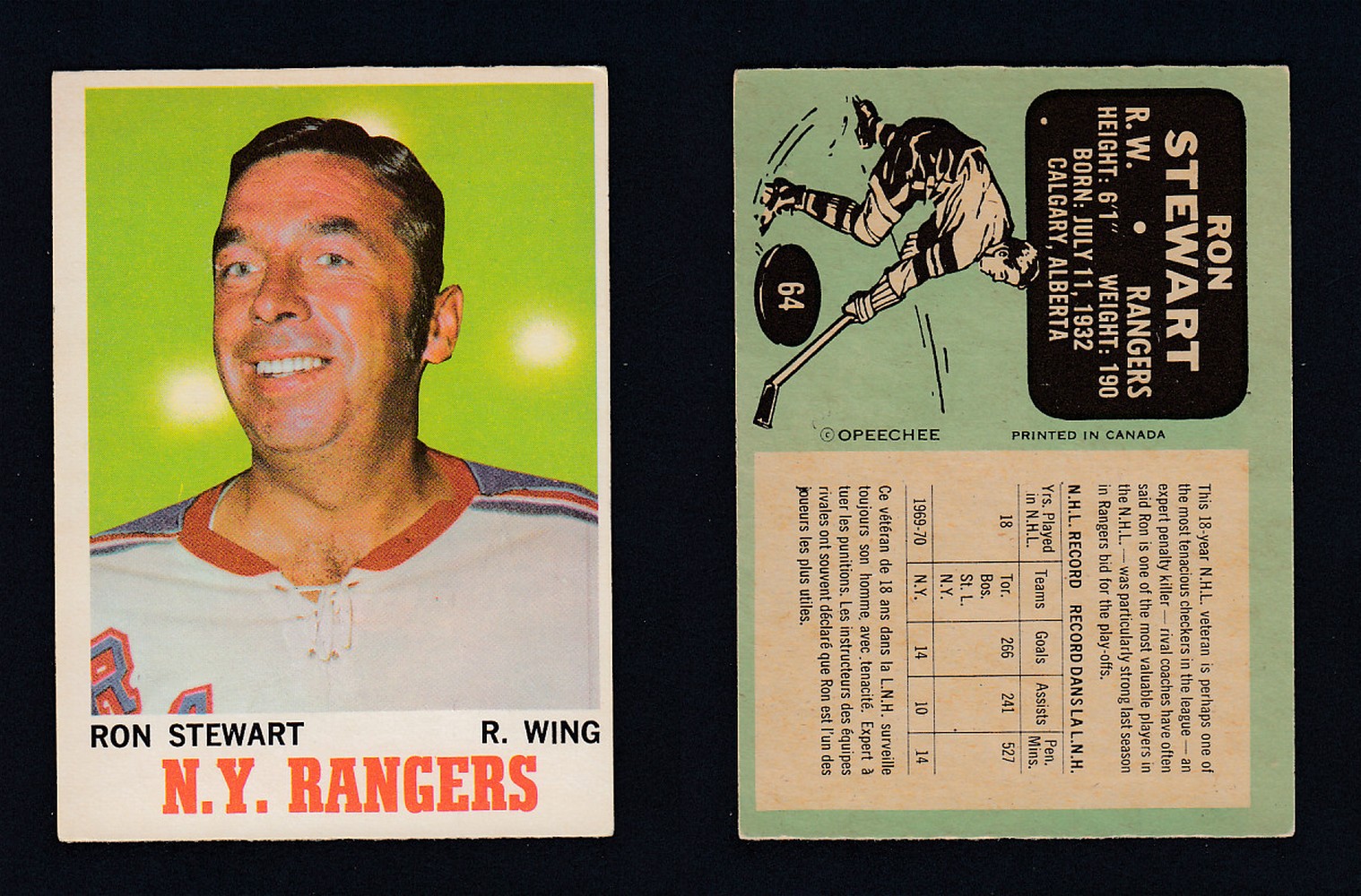 1970-71 O-PEE-CHEE HOCKEY CARD #64 R. STEWART photo 1970-71 O-PEE-CHEE HOCKEY CARD #64 R. STEWART photo