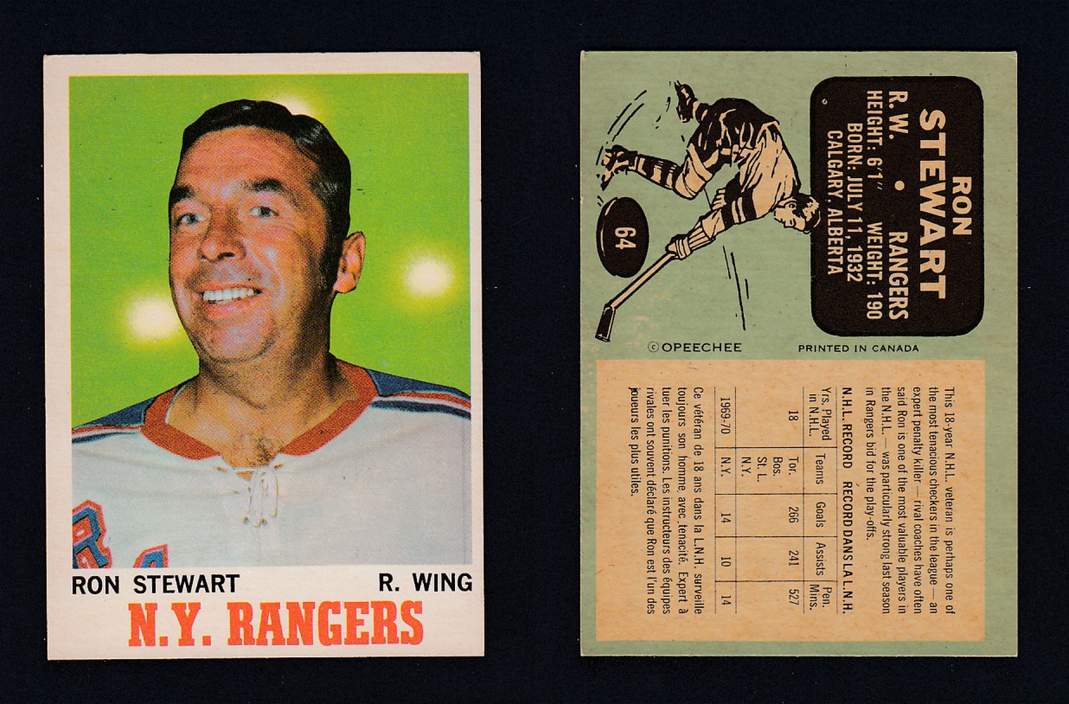 1970-71 O-PEE-CHEE HOCKEY CARD #64 R. STEWART photo 1970-71 O-PEE-CHEE HOCKEY CARD #64 R. STEWART photo